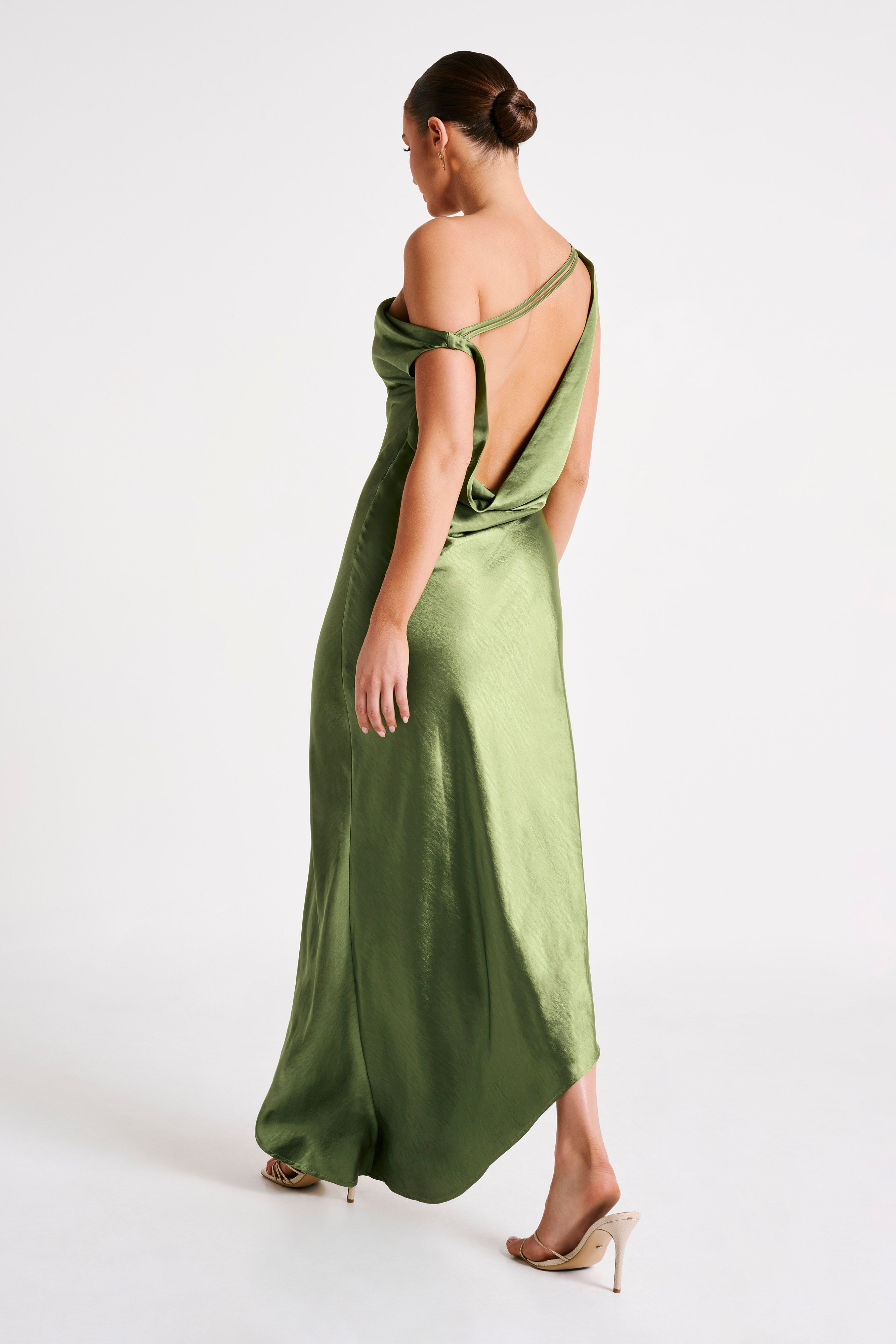 Yvette Slip Maxi Dress With Asymmetrical Hem - Emerald、mySite、solidvoid