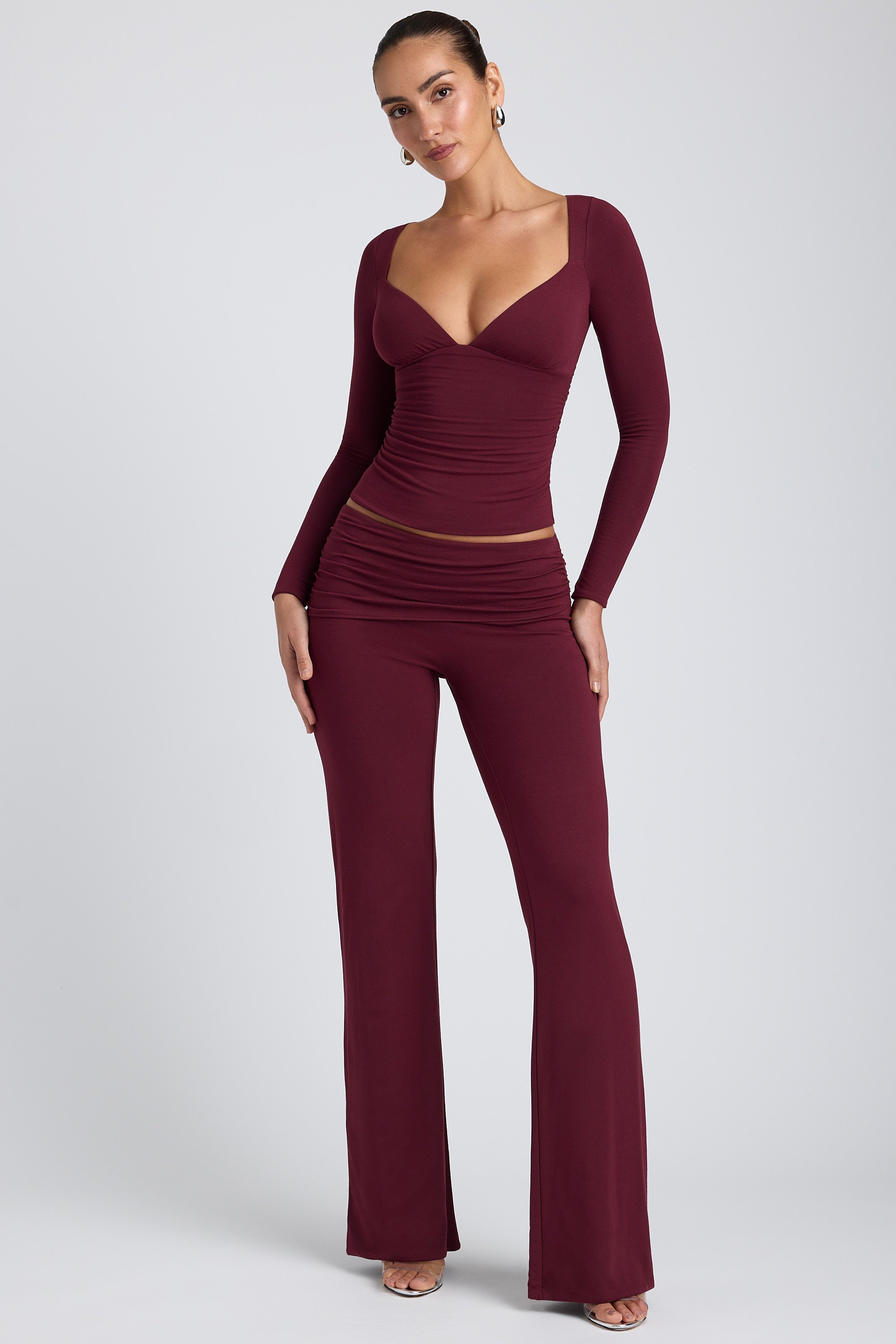 Modal Mid-Rise Straight-Leg Trousers in Plum、mySite、solidvoid