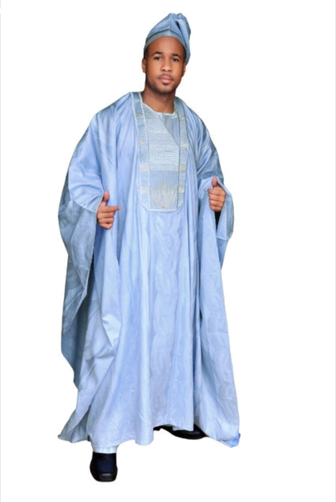 Dupsie's 3pc Rankii Blue African Brocade Agbada Grand Boubou Robe Attire DPAGBB5、mySite、solidvoid