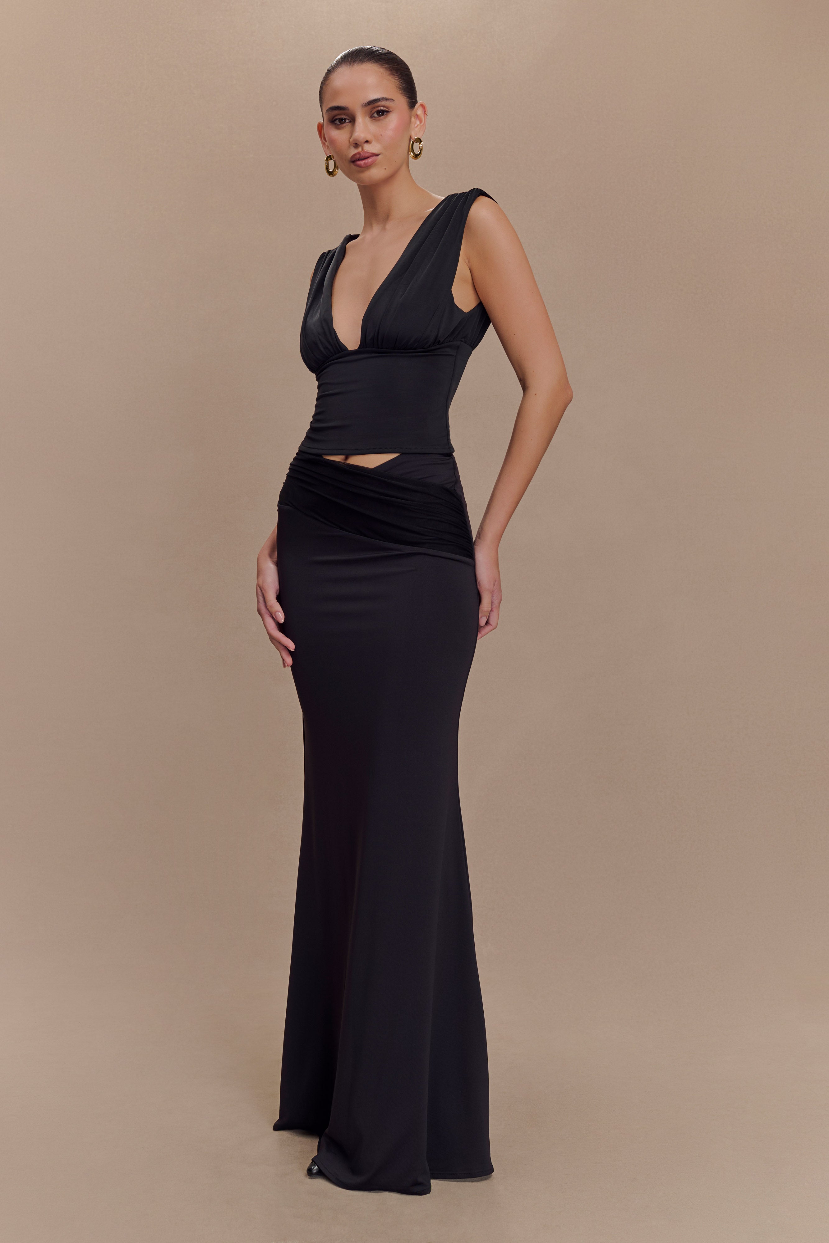 Kerrigan Slinky Ruched Sleeveless Top - Black、mySite、solidvoid