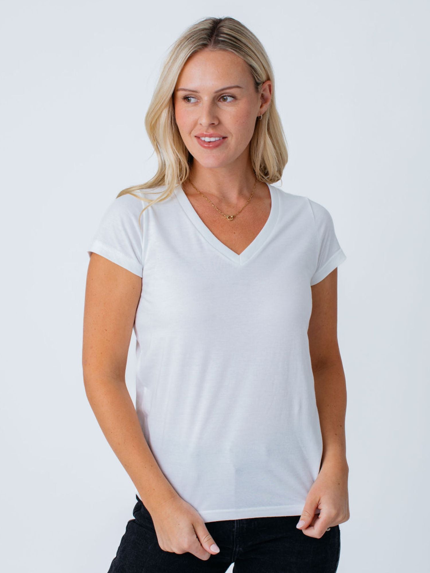  Women's V-Neck All White 5-Pack、mySite、ghnorth