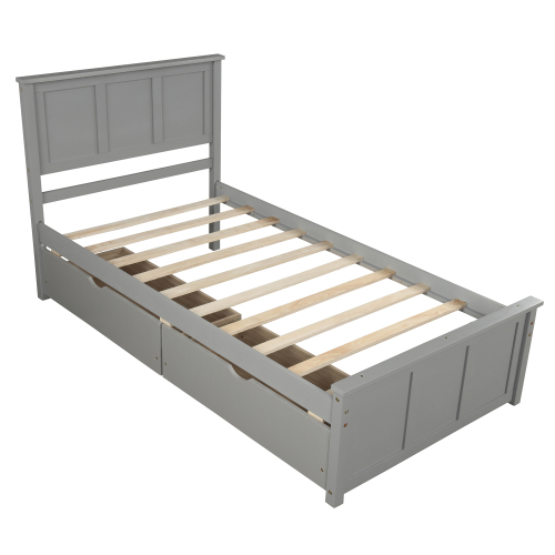 Platform Bed with Twin Size Trundle, Twin Size Frame, Gray、、casual