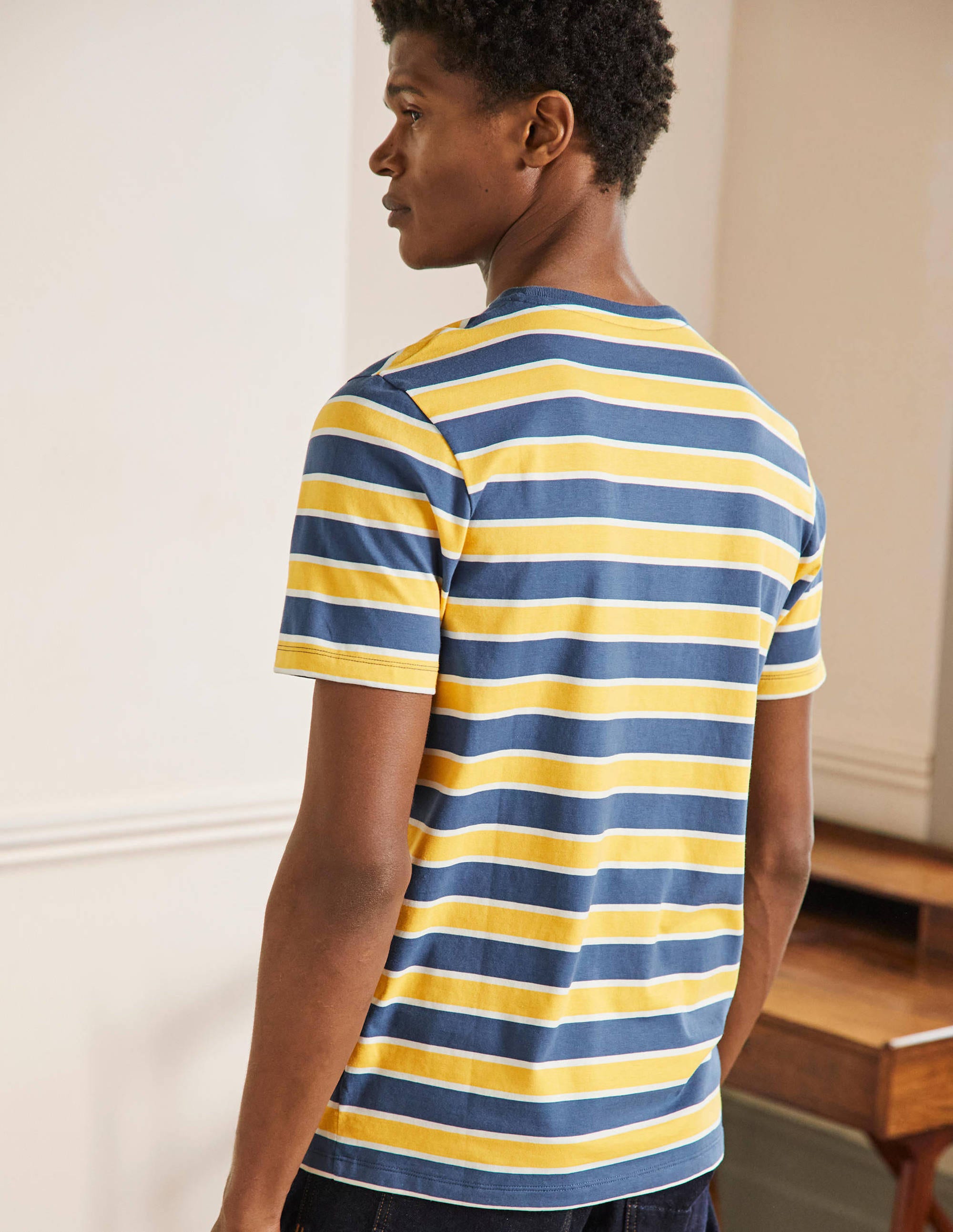  Classic Cotton T-shirt-Cornsilk/Enisgn Blue Stripe、mySite、ashleygrahame