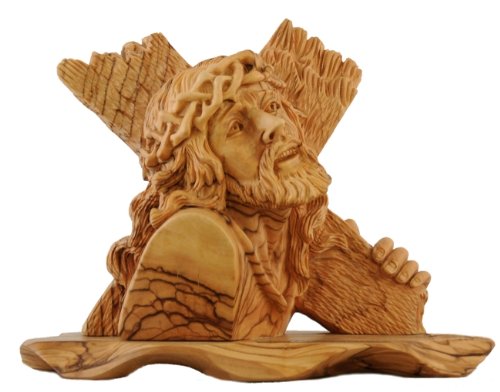  Holy Land Market Jesus Falling Under Cross - Olive Wood Statue - Museum Quality (8 inches high)、mySite、elrpsem3k