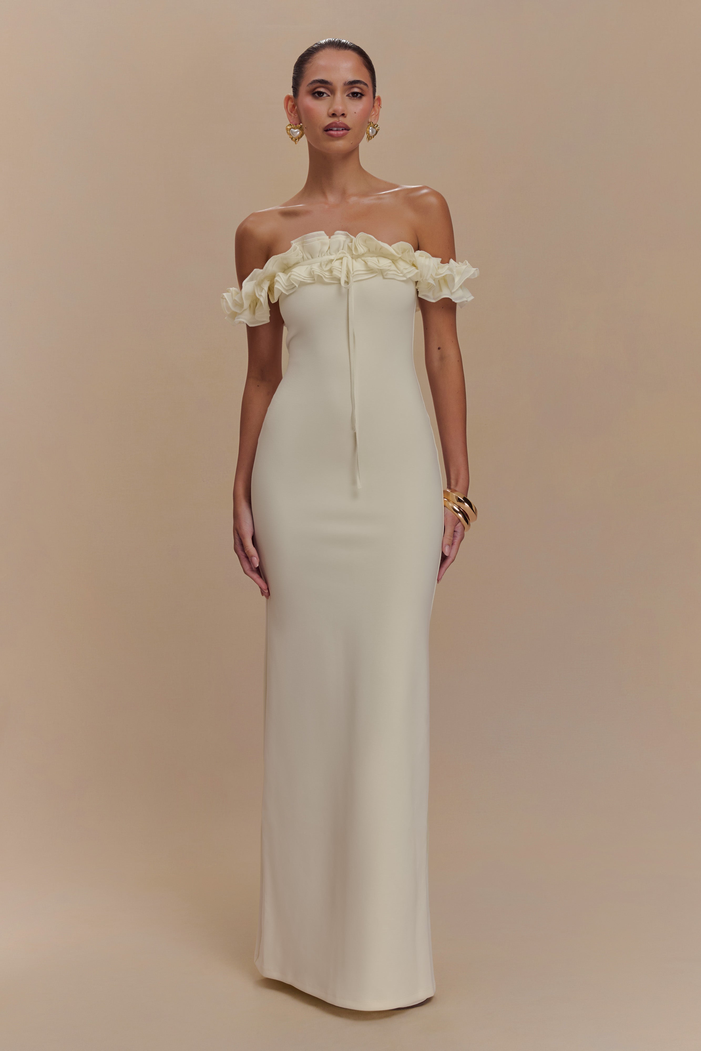 Nova Ruffle Off Shoulder Maxi Dress - Ivory、mySite、solidvoid