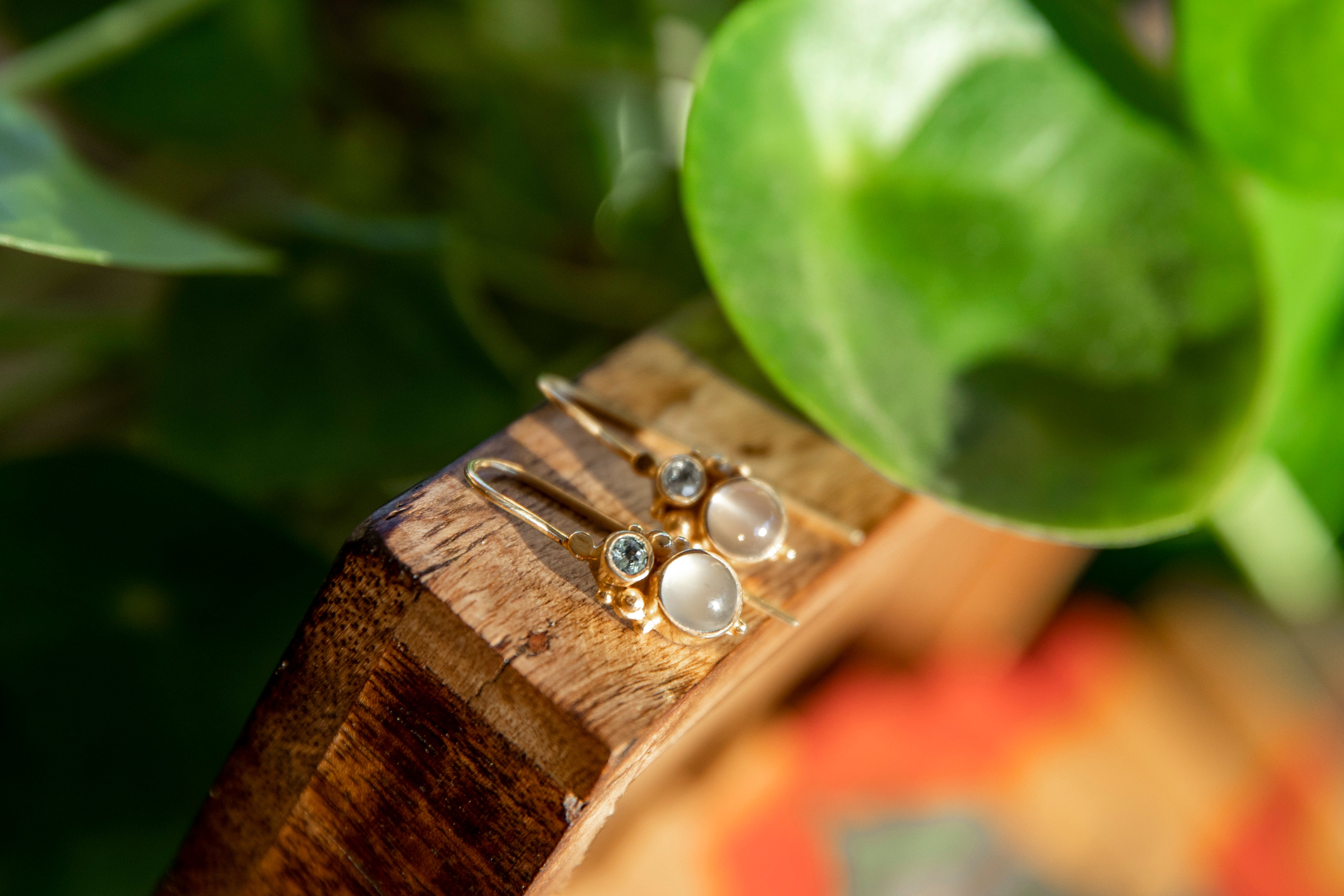 Gold Plated Moonstone and Blue Topaz Drop Earrings、mySite、topwebapps