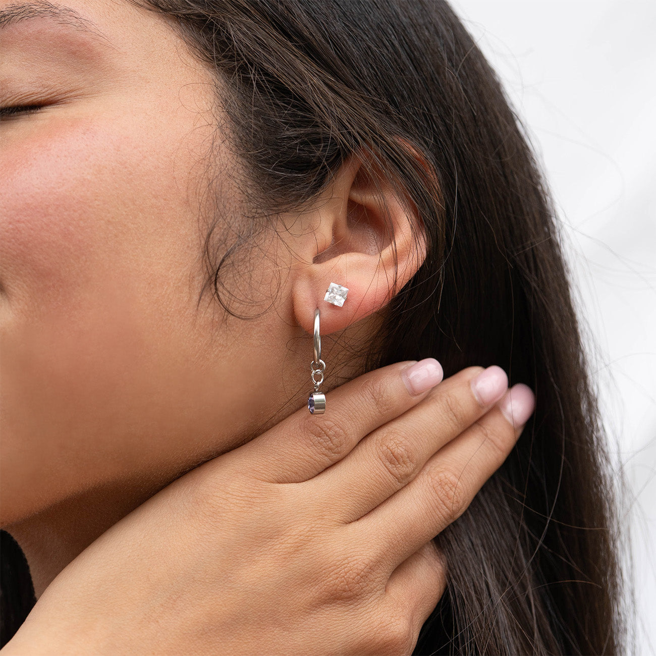 Stainless Steel Princess Cut CZ Stud Earrings / ERJ3003、mySite、dreamappss