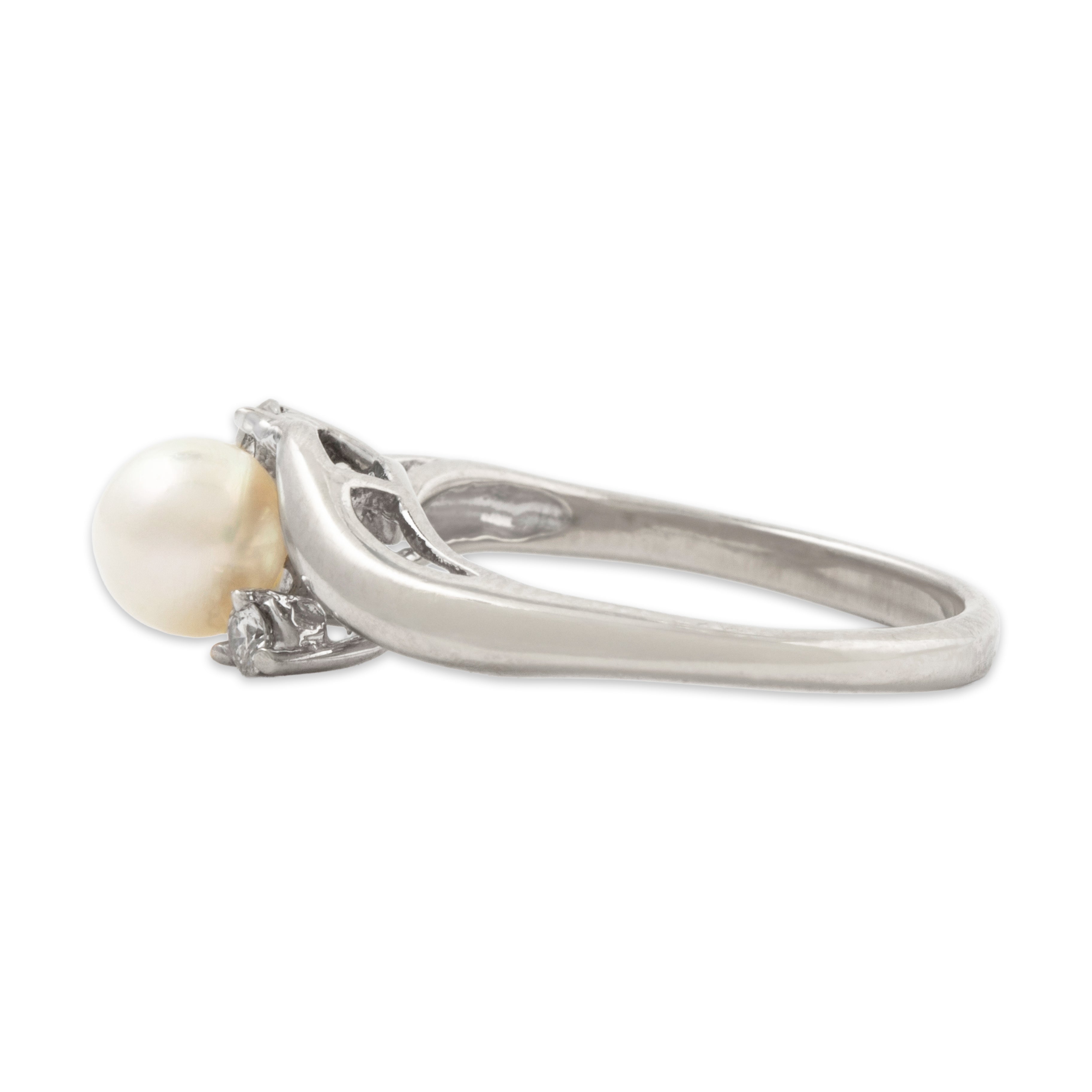 Vintage 14k White Gold Pearl Diamond Lustrous Bypass Ring 6.00、mySite、hinf8tx79