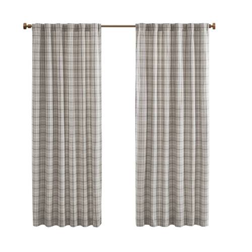 Plaid Rod Pocket and Back Tab Curtain Panel with Fleece Lining Brown 50x84"、、eastwooduniform