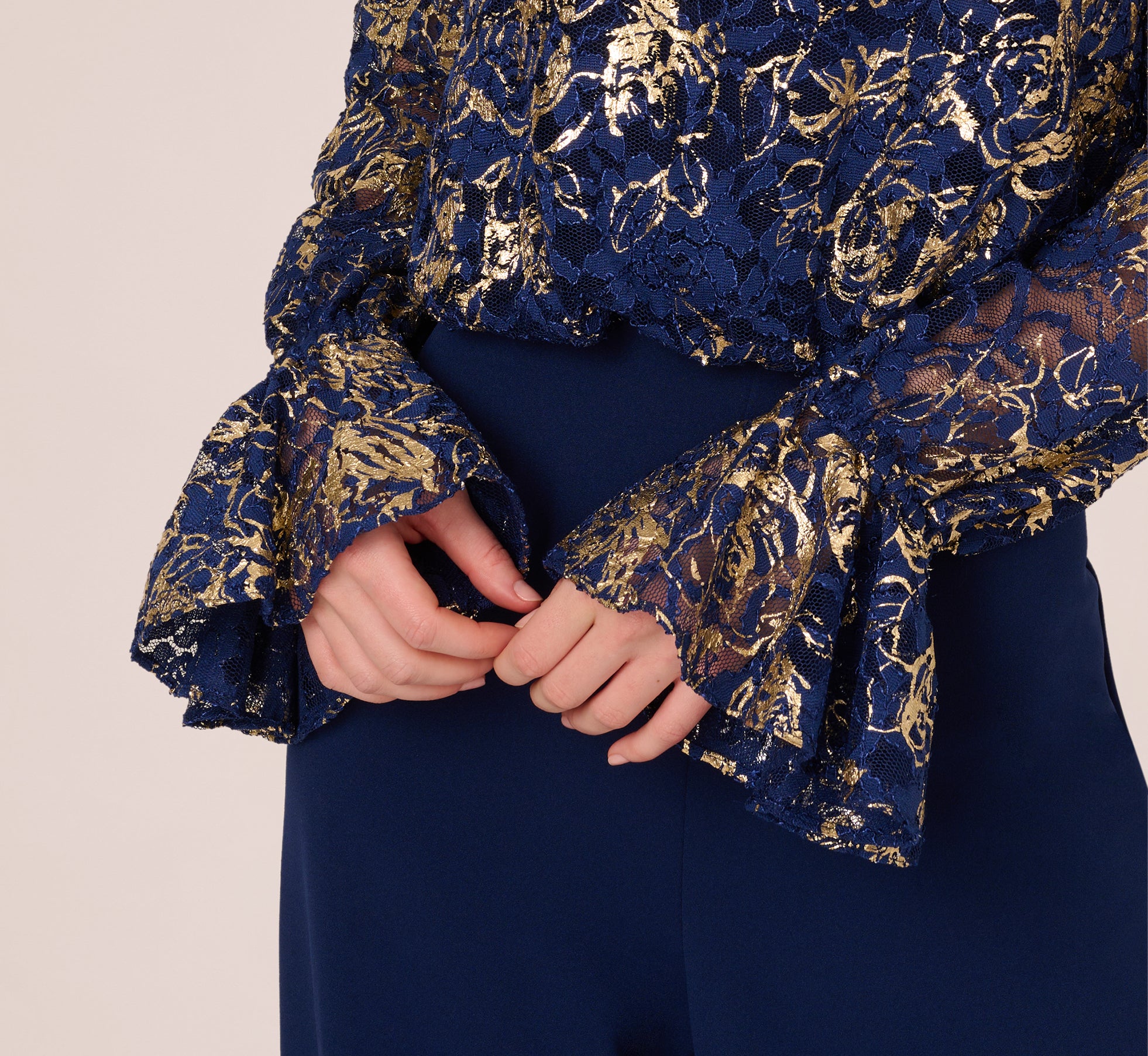 Lace And Crepe Jumpsuit In Navy Gold、mySite、solidvoid