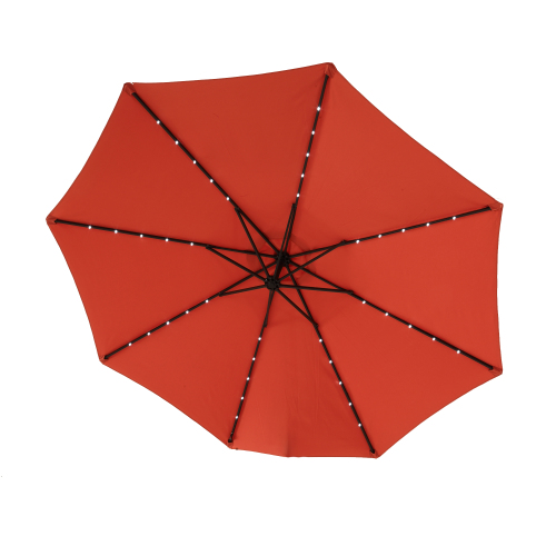 10ft Solar LED Offset Hanging Market Patio Umbrella ( khaki )(No Base)、、eastwooduniform