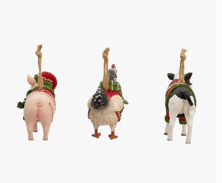 FARM ANIMALS W/SWEATER and SCARF Ornaments Pig,Cow, Chicken Kurt Adler、mySite、g9winljtr