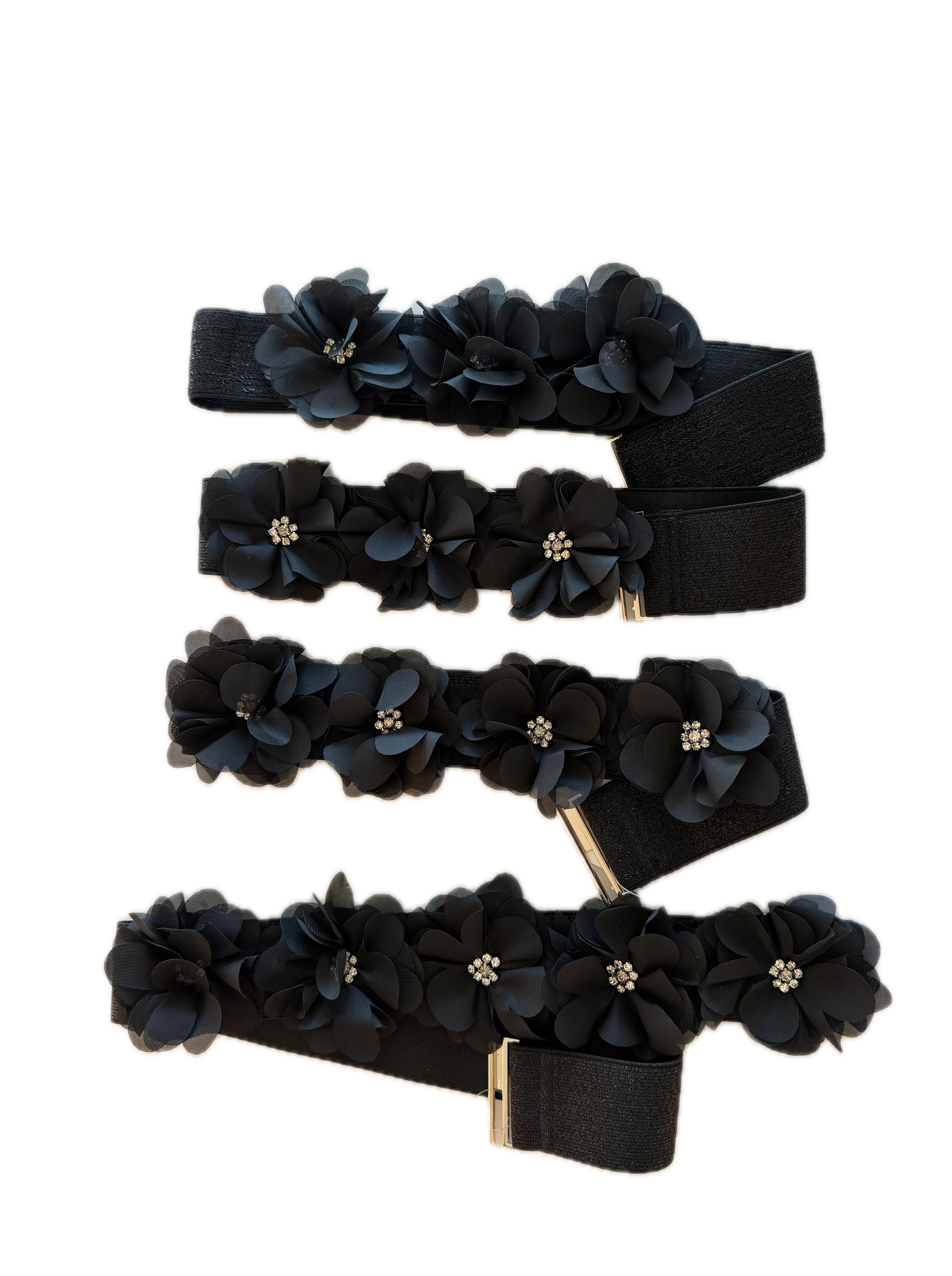  Black Sparkle Stretch Belt with Organza Flowers、mySite、justintrudeaud