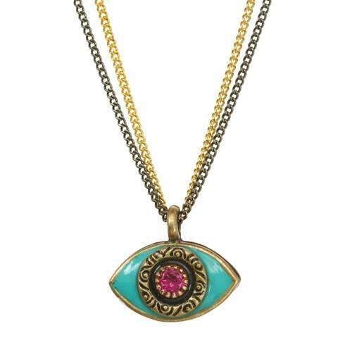 Michal Golan Turquoise and Pink Evil Eye Double Strand Necklace、mySite、topwebapps