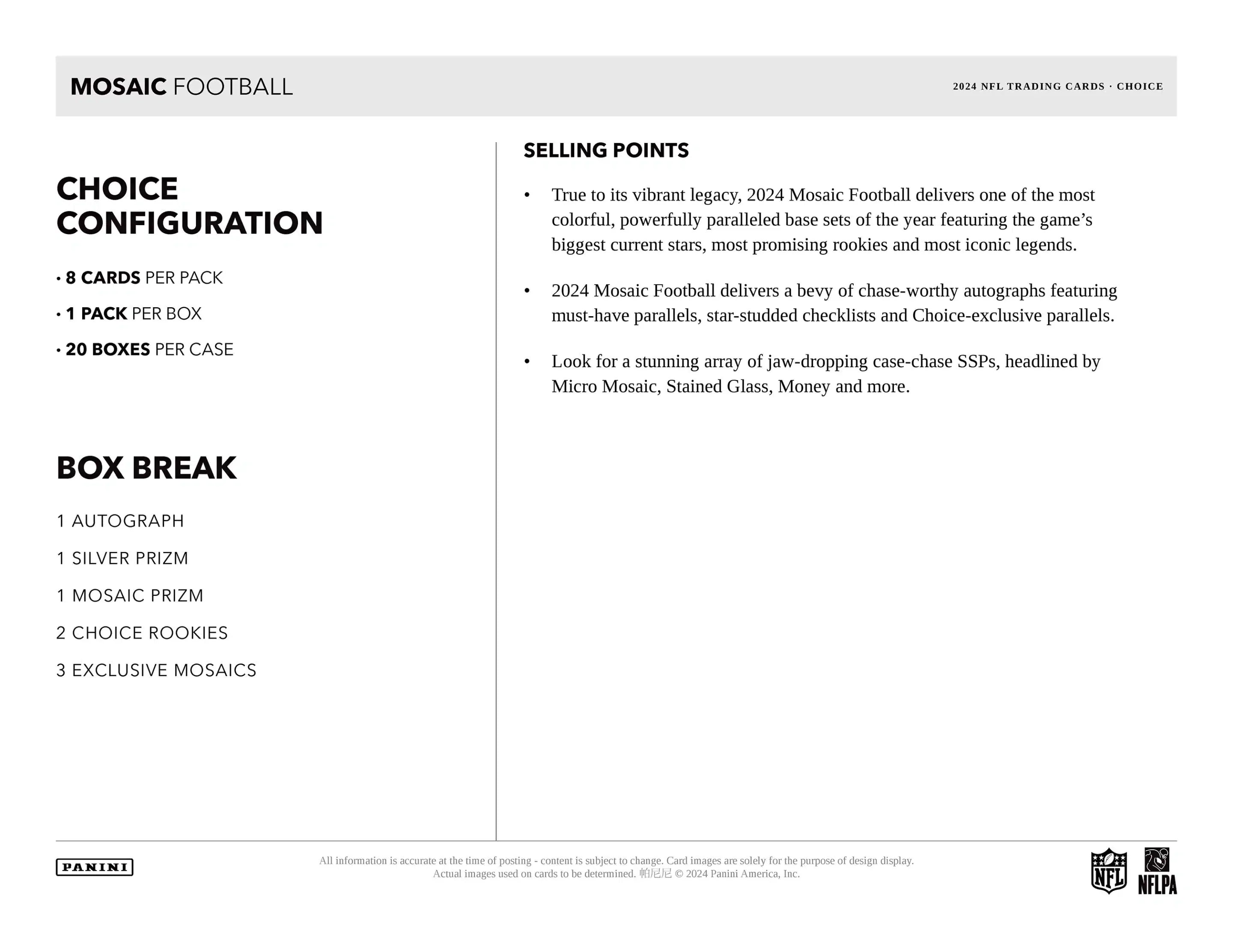 Panini Mosaic NFL Football 2024 - Choice Box、mySite、waistdrama