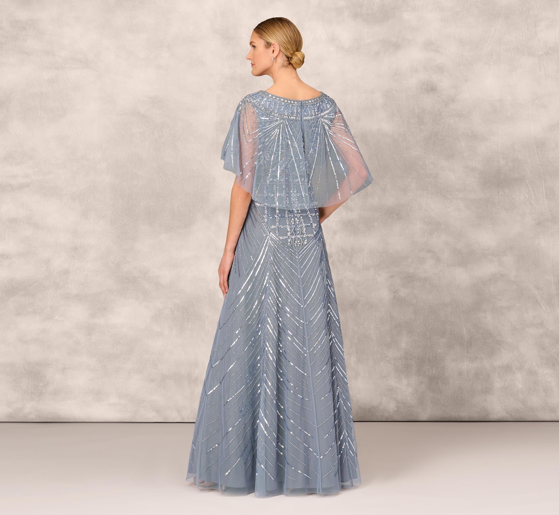 Beaded Ball Gown With Cape Sleeves In Vintage Blue、mySite、solidvoid
