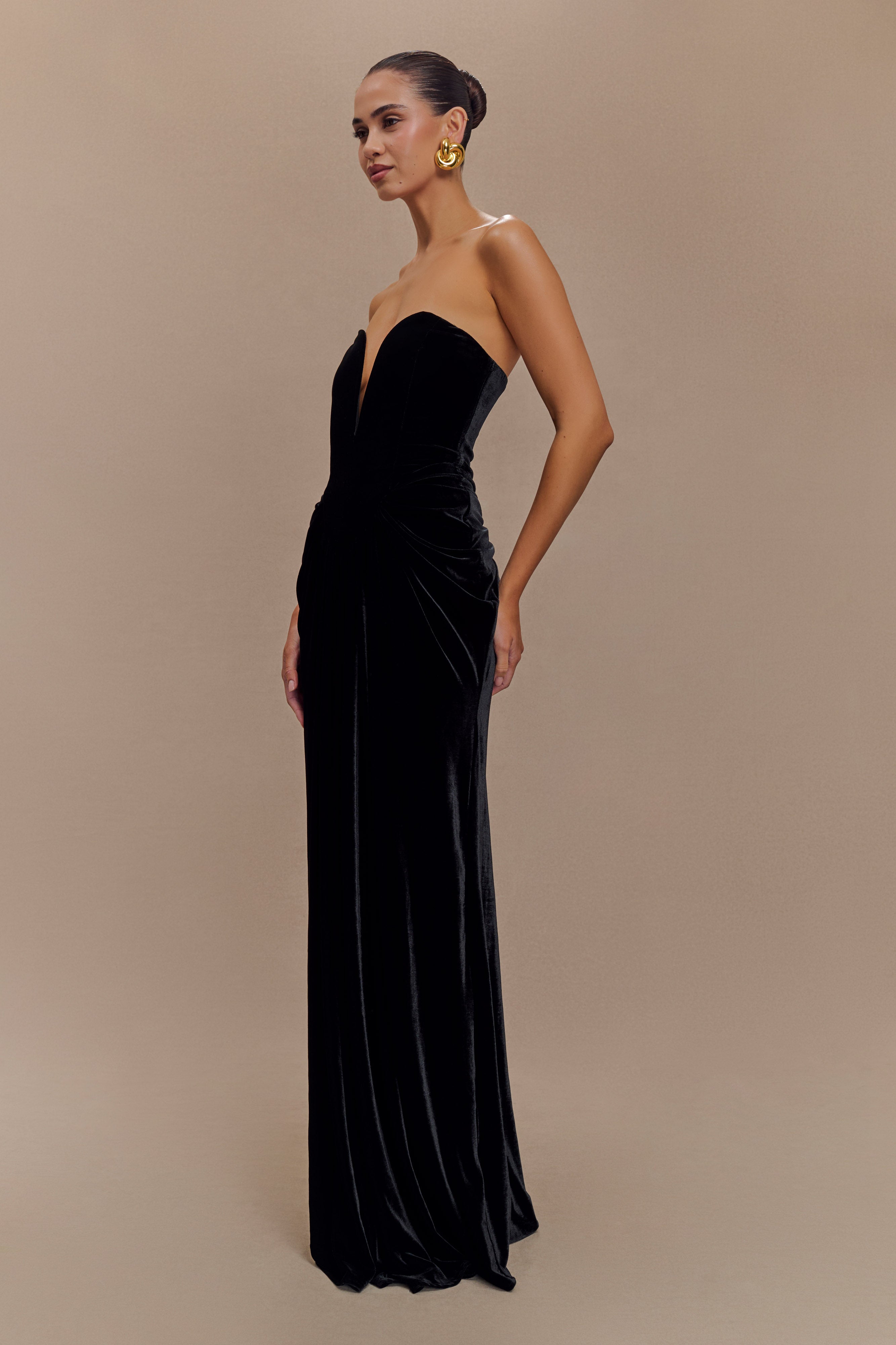 Paige Strapless Velvet Maxi Dress - Black、mySite、solidvoid