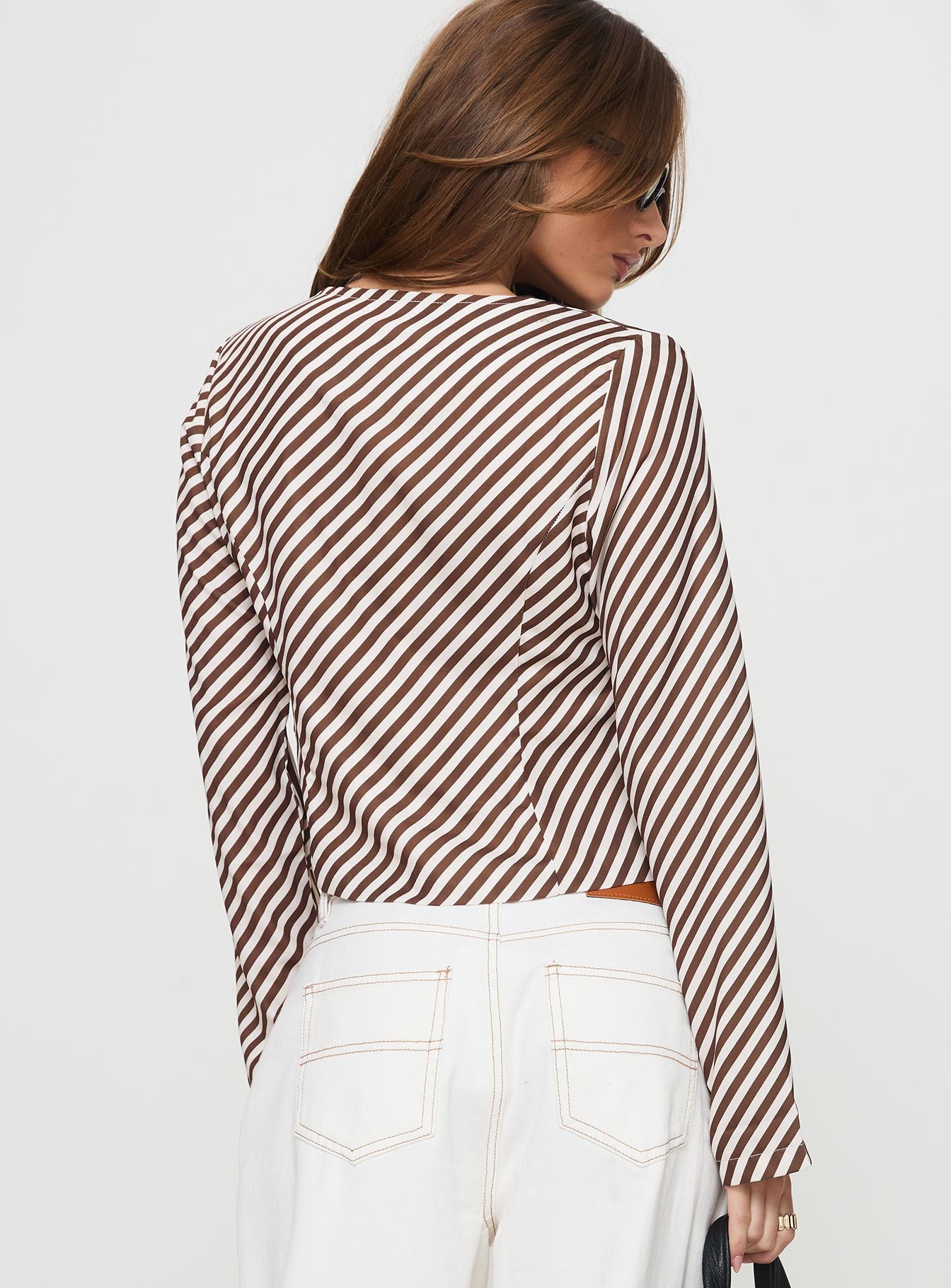 Maxette Long Sleeve Tie Top Brown Stripe、mySite、solidvoid