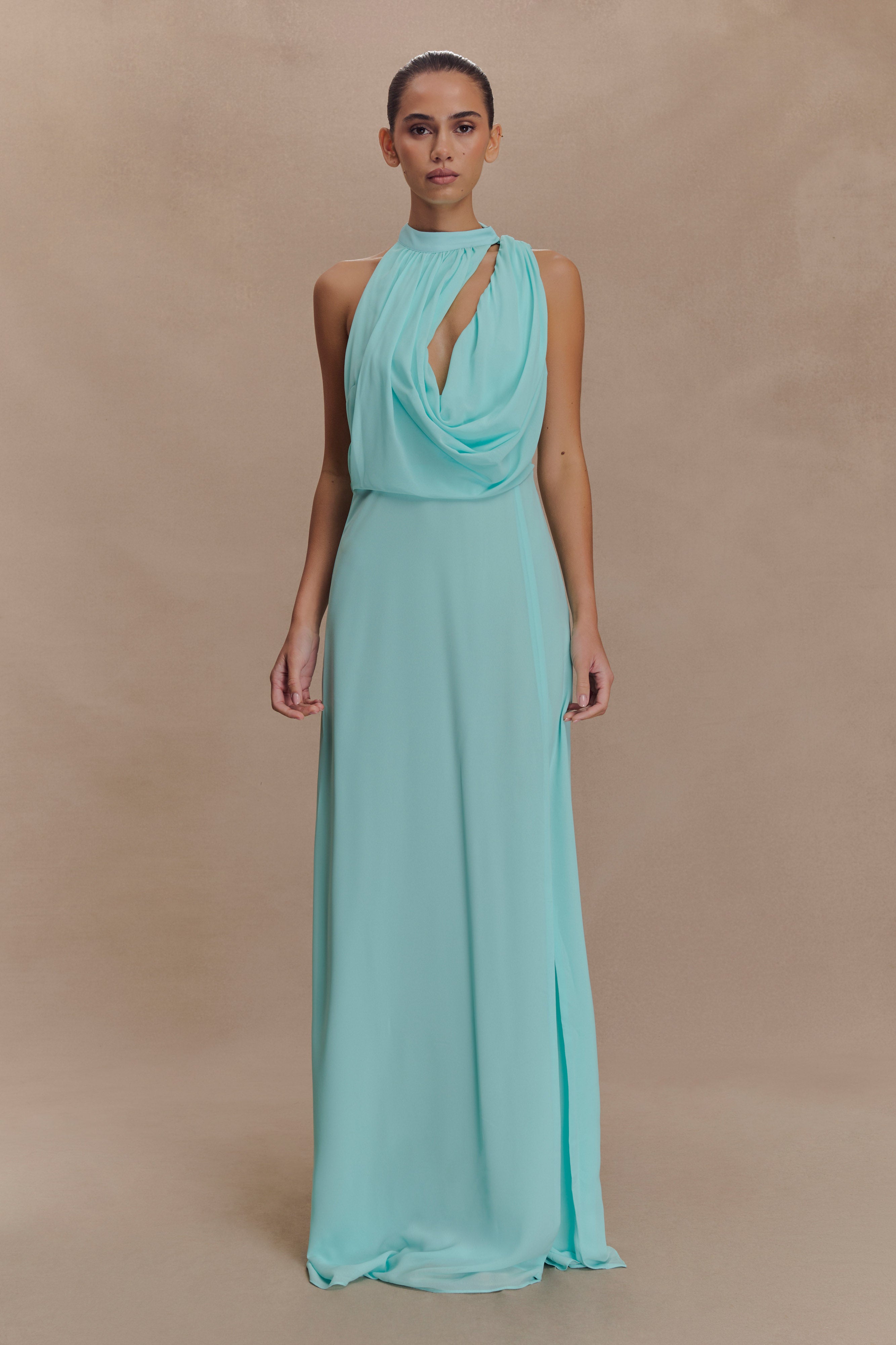 Galia Cowl Neck Maxi Dress - Lagoon、mySite、solidvoid