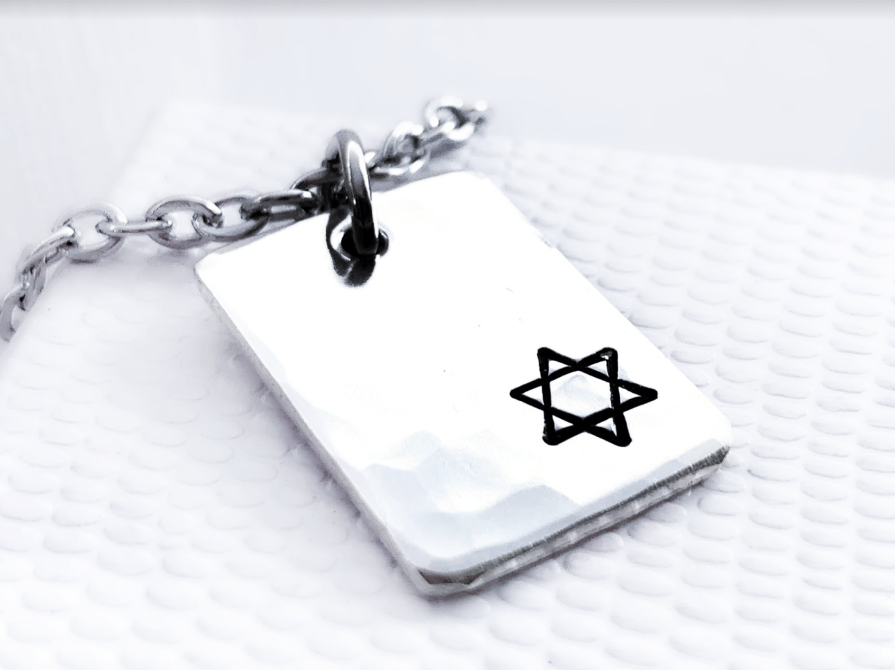 Small Star of David Hammered Rectangle Necklace - Sterling Silver、mySite、topwebapps