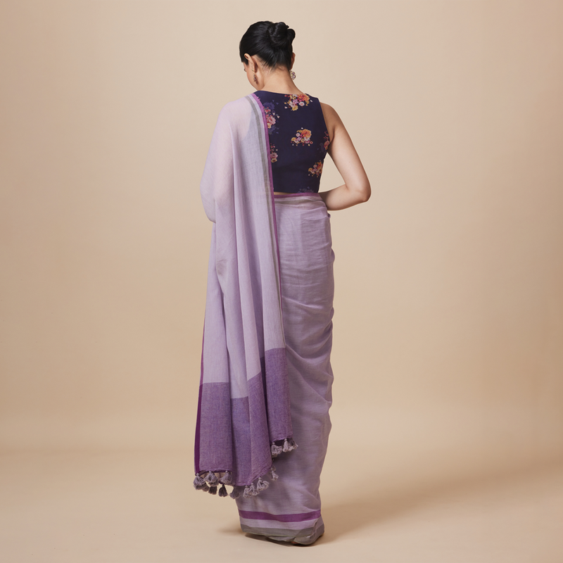 Linen Solid Saree with Blouse | Lavender、mySite、camillekostekn