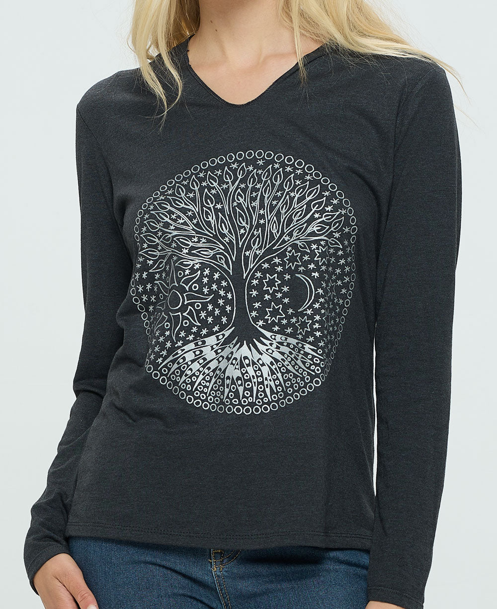 Celestial Tree of Life Boho Long Sleeve Lightweight Hooded Tee、mySite、topwebapps
