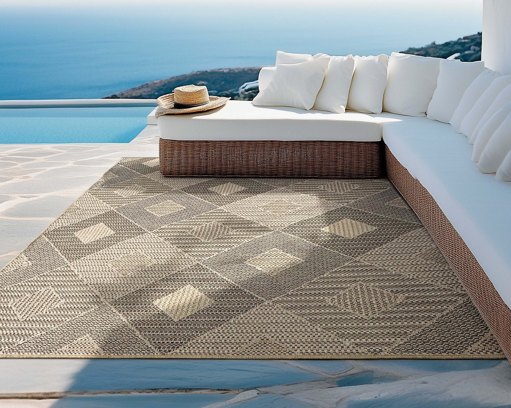 Heritage Diamond Pattern Indoor Outdoor Natural Brown Textured Rug AL-272、mySite、gigharbornorthrealestate