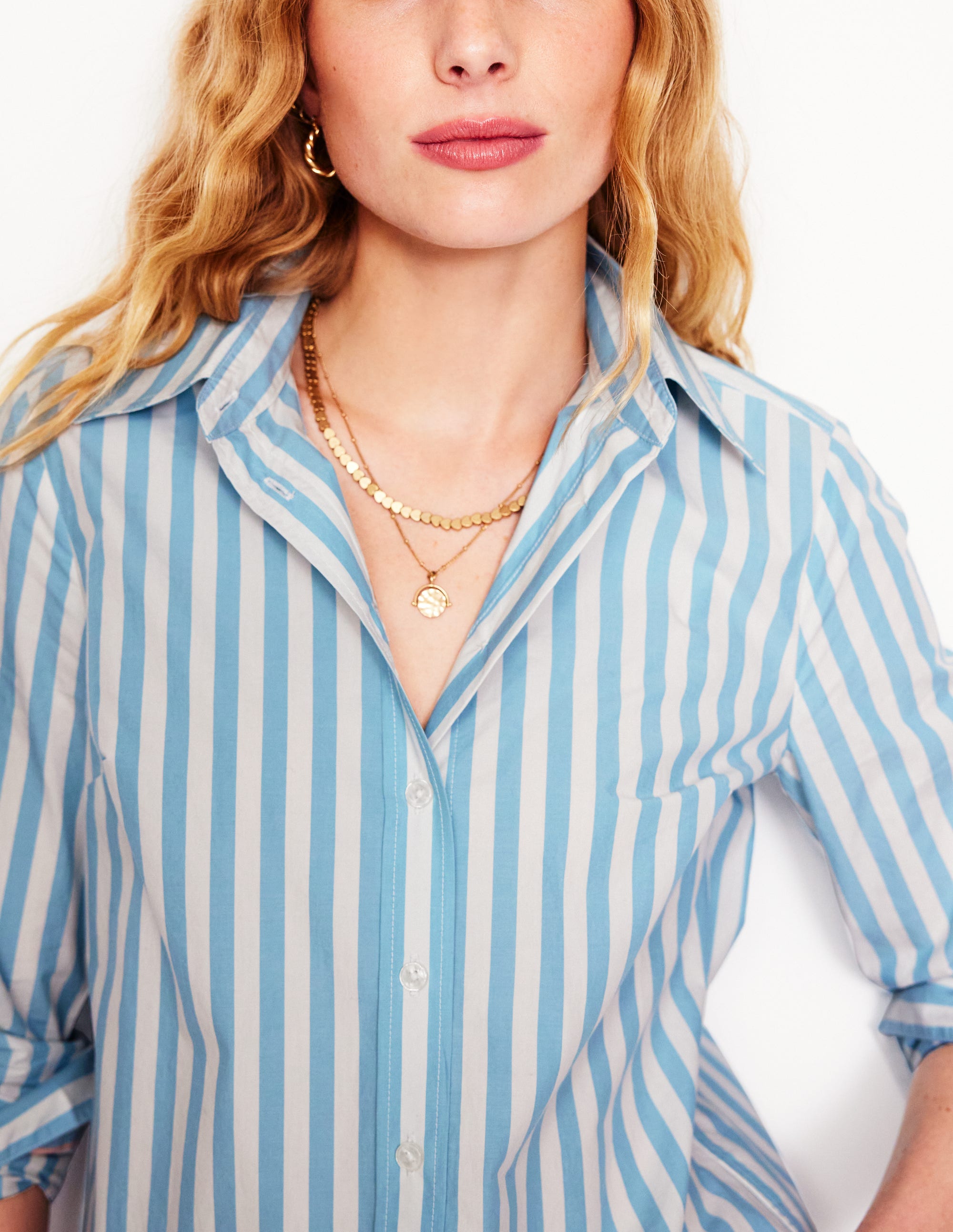  Sienna Cotton Shirt-Duck Egg Blue Stripe、mySite、ashleygrahame