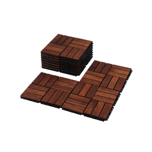 Acacia Wood Interlocking Deck Tiles Checker Pattern, 30 PCS 12" x 12" Square Acacia Hardwood Outdoor Flooring for Patio, Bancony, Pool Side,...、、eastwooduniform