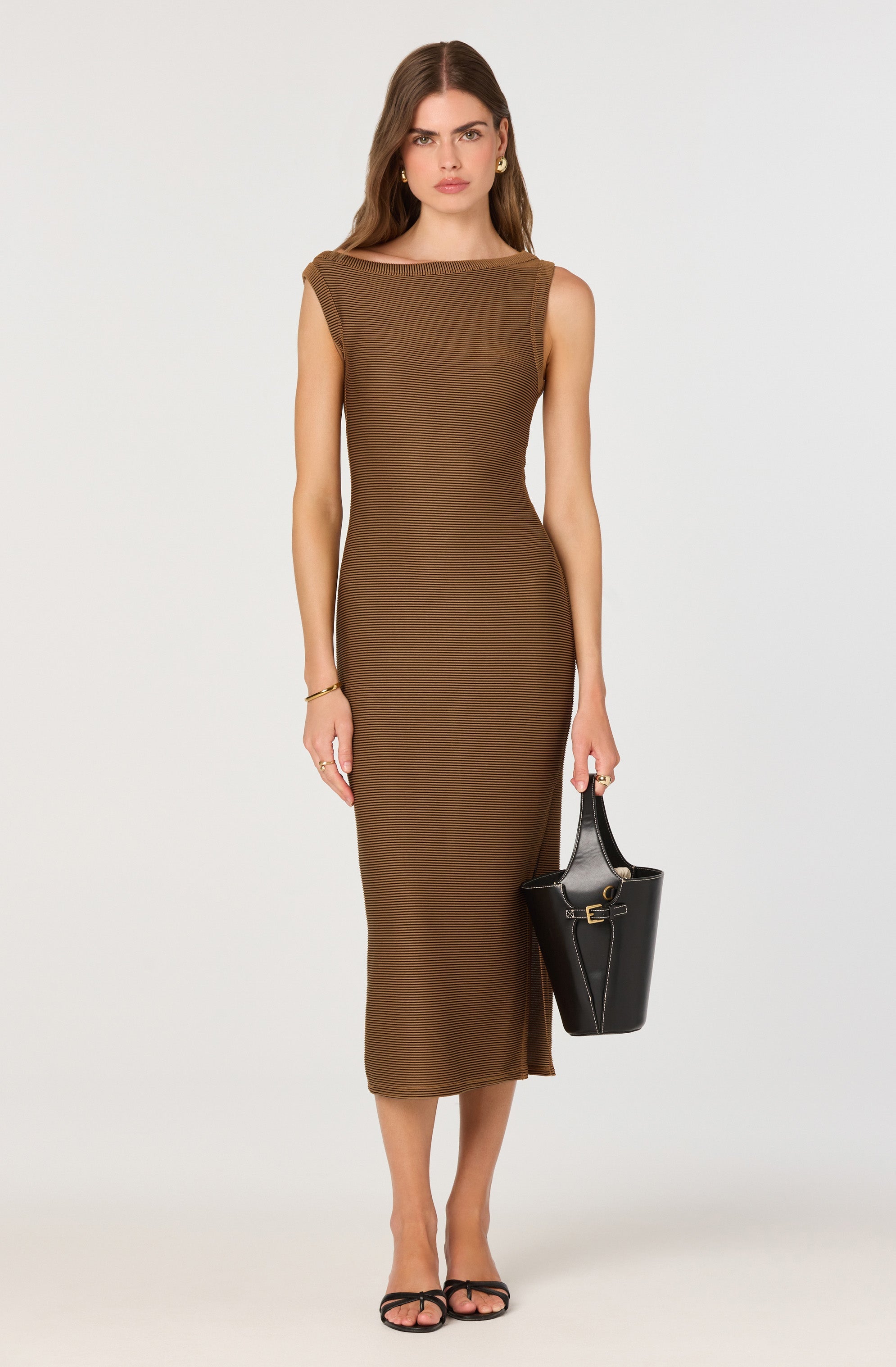 Off Shoulder Ribbed Knit Dress、mySite、solidvoid