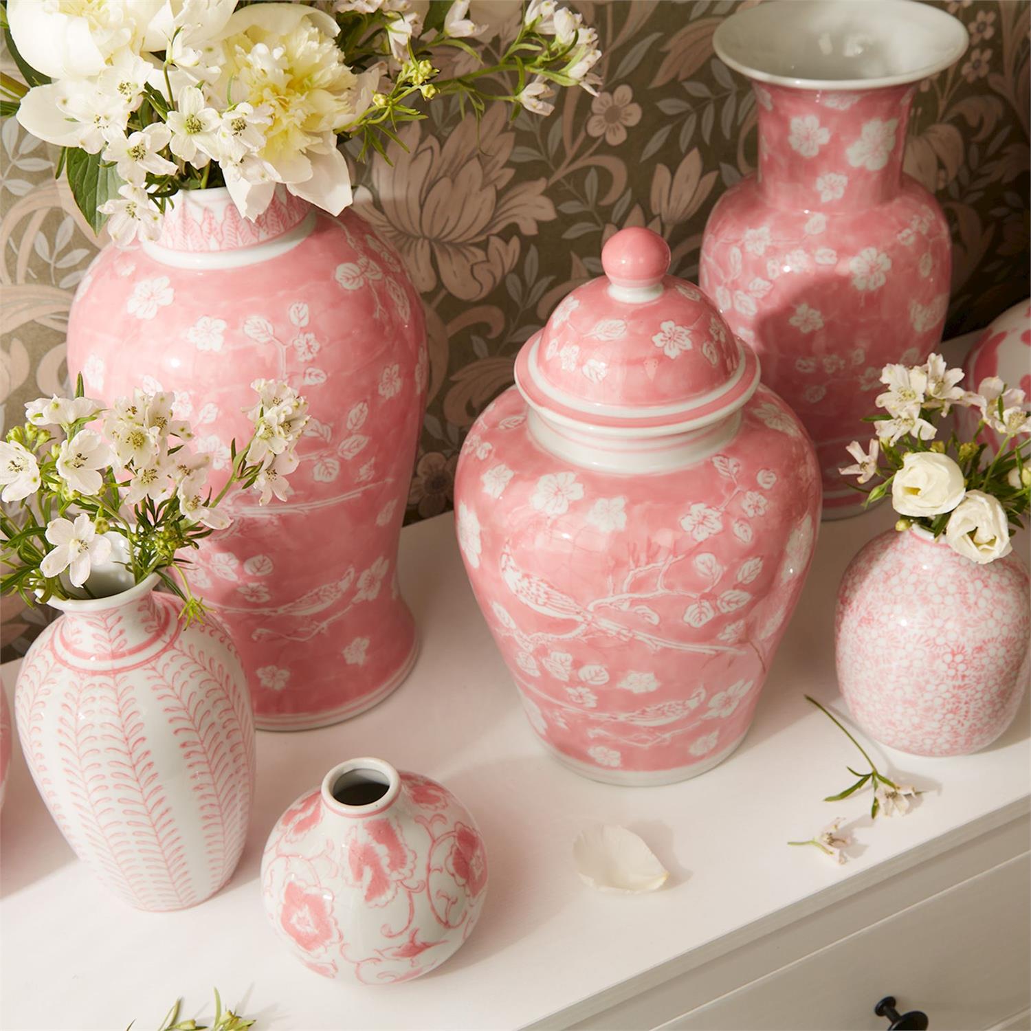  Hand-Painted Pink Chinoiserie Covered Jars Set Of 3、mySite、elrpsem3k