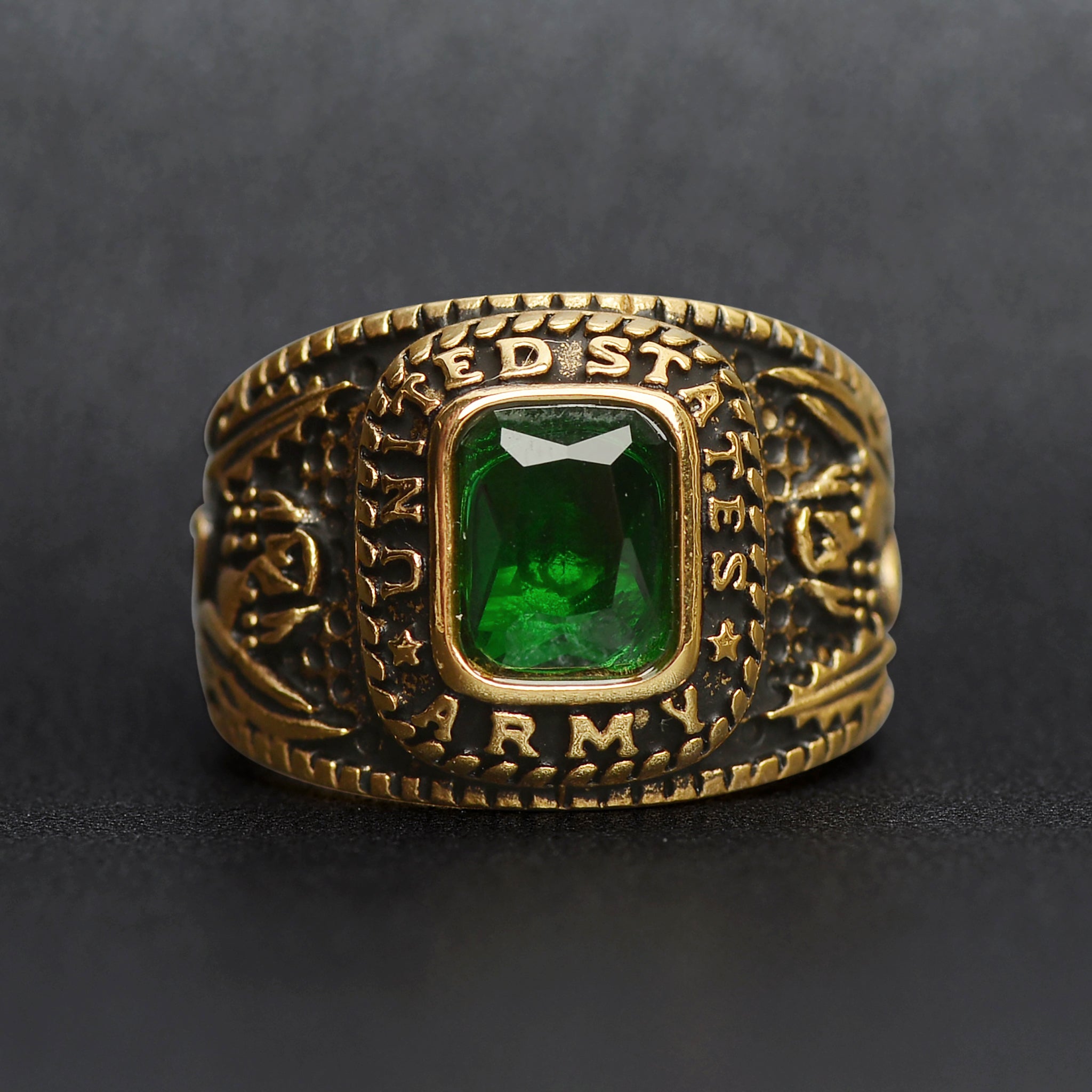 18K Gold PVD Stainless Steel United States Army Green Center Stone Ring / MCR6005、mySite、dreamappss
