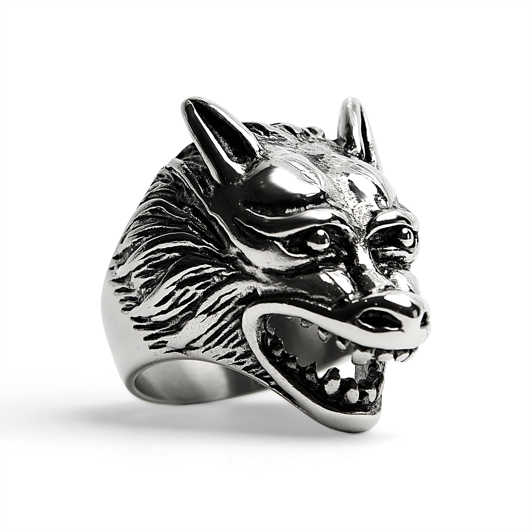 Stainless Steel Polished Snarling Wolf Ring / SCR3037、mySite、dreamappss