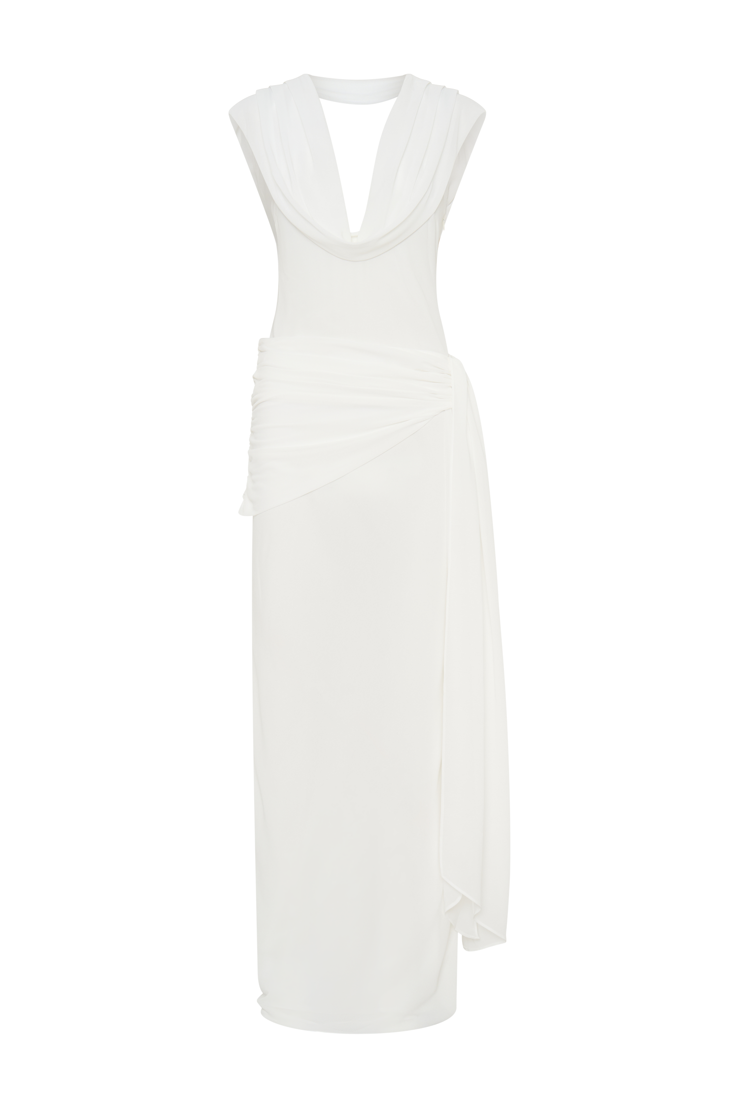 Giulia Chiffon Draped Maxi Dress - White、mySite、solidvoid