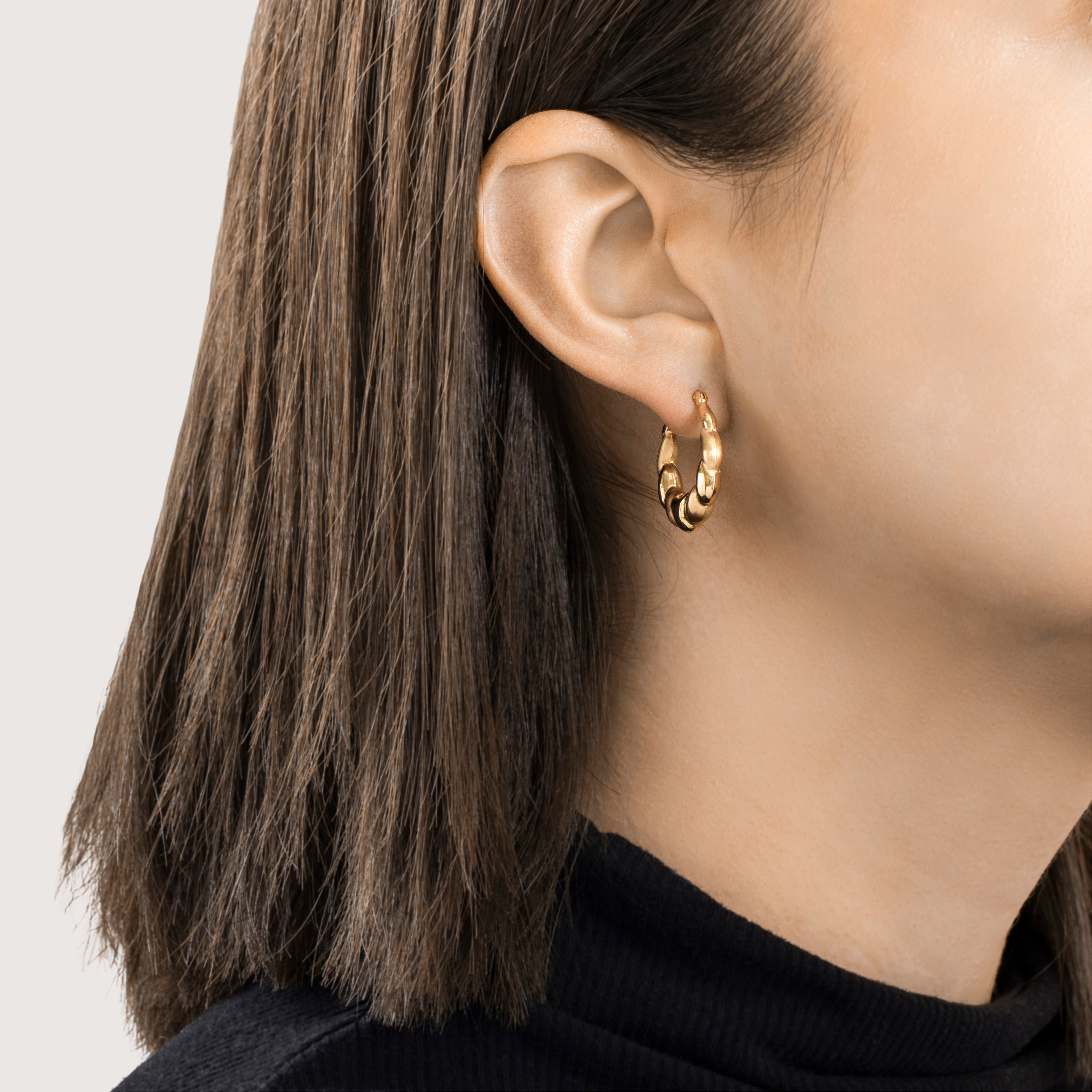 Vintage 14k Yellow Gold Puffy Dual-Texture Twists Hoop Earrings、mySite、hinf8tx79