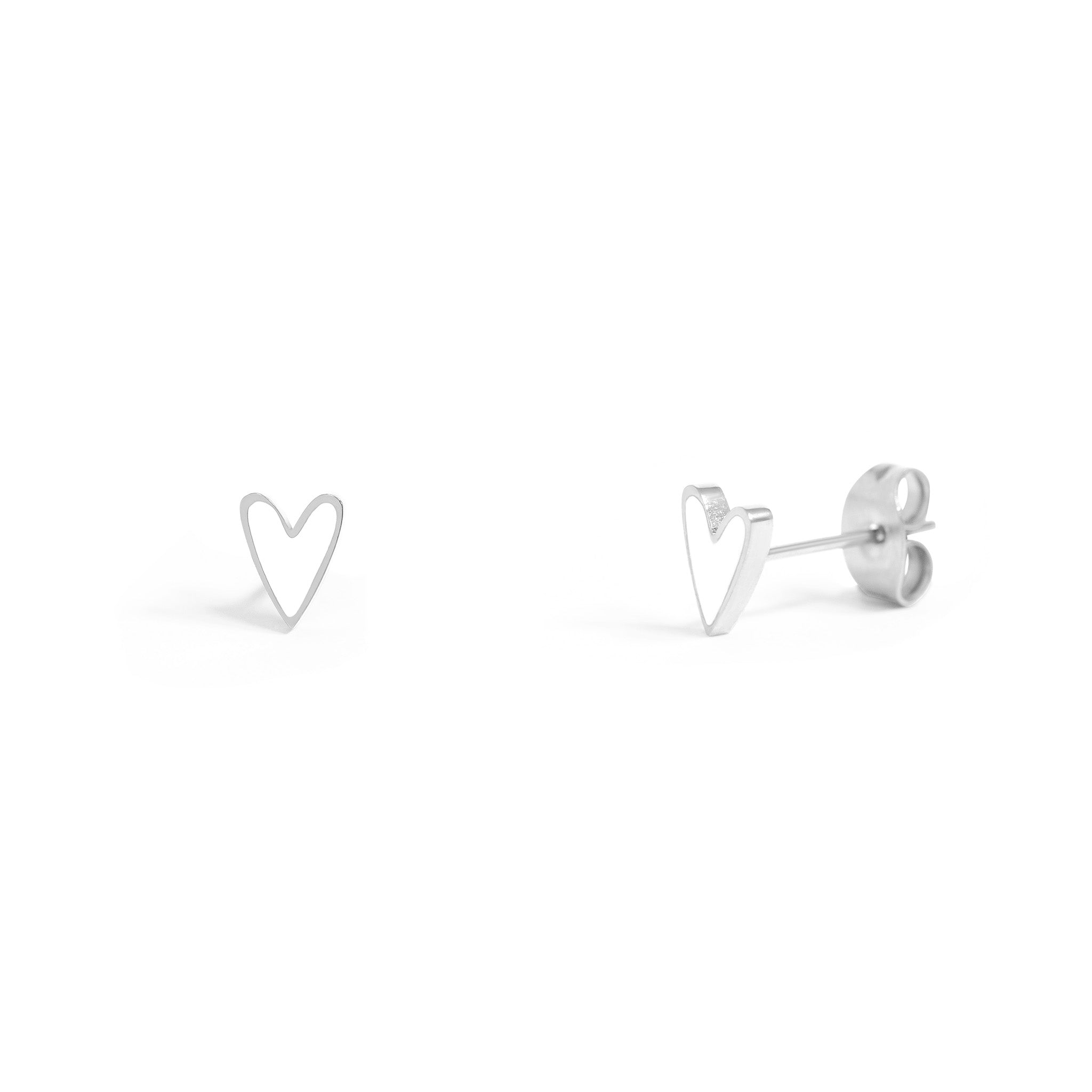 18K Gold PVD Stainless Steel White Enamel Heart Studs / ERJ0081、mySite、dreamappss