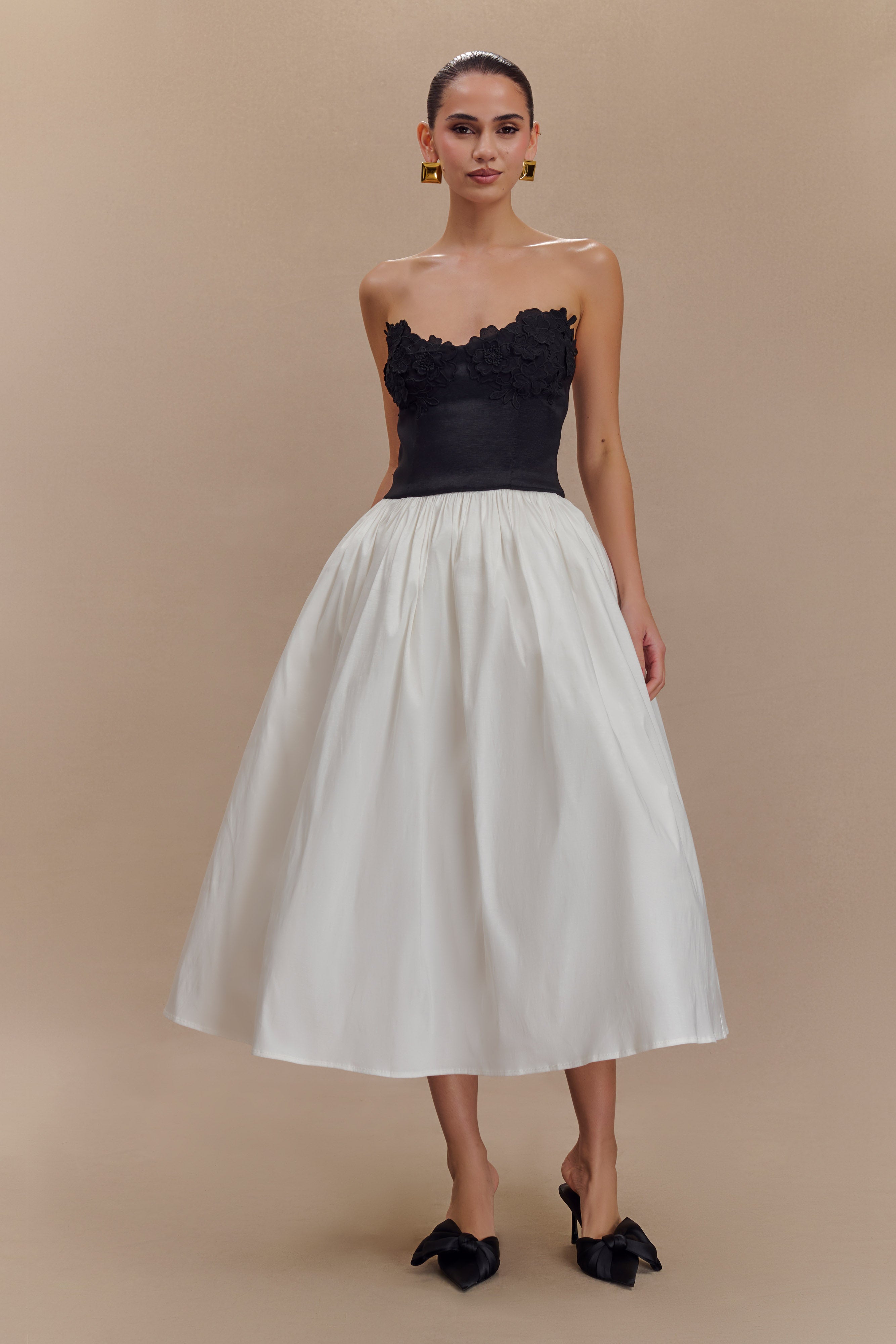 Elyssa Embroidered Contrast Midi Dress - Black/White、mySite、solidvoid