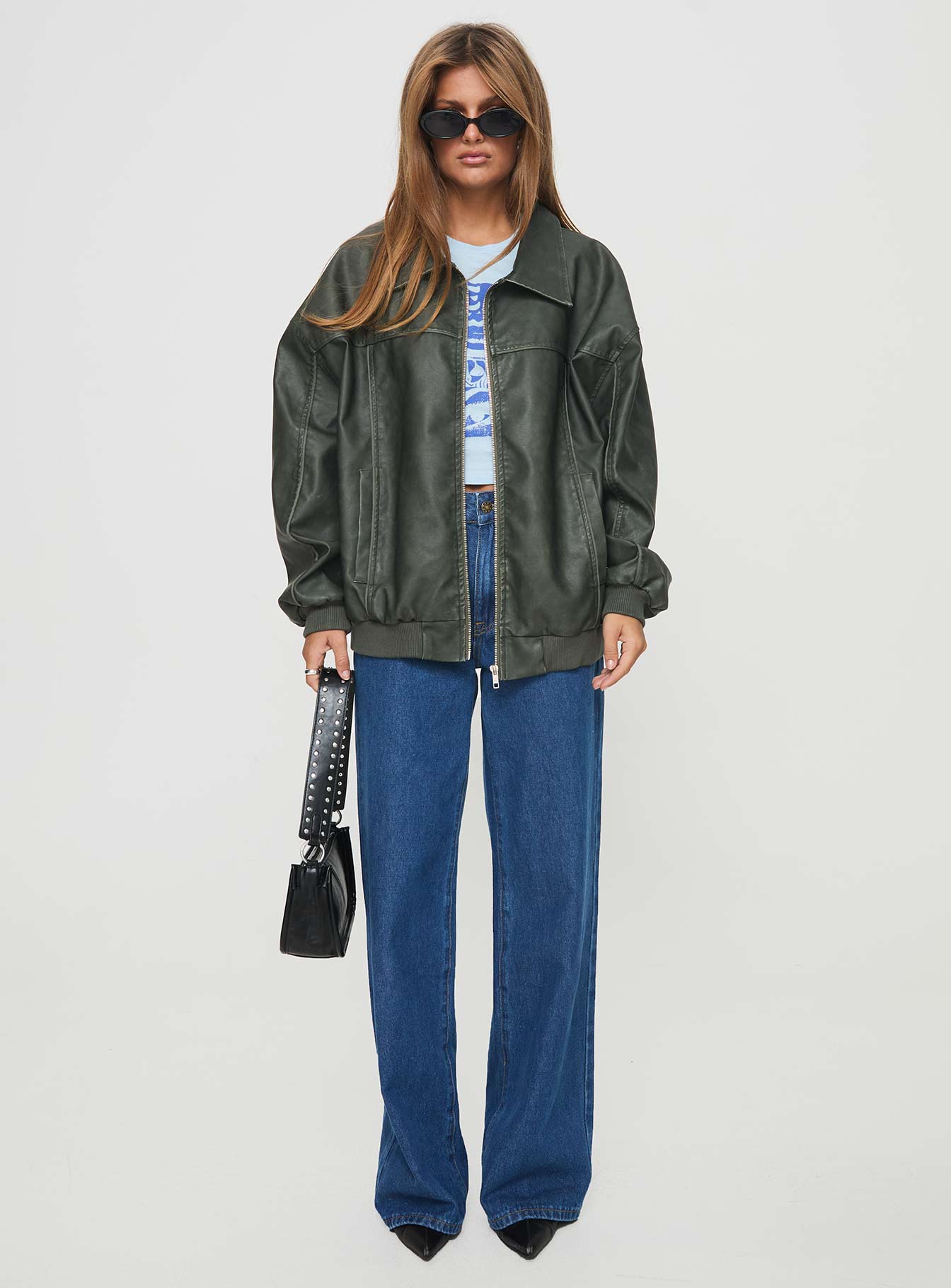 Goldsmith Faux Leather Bomber Jacket Washed Forest、mySite、solidvoid