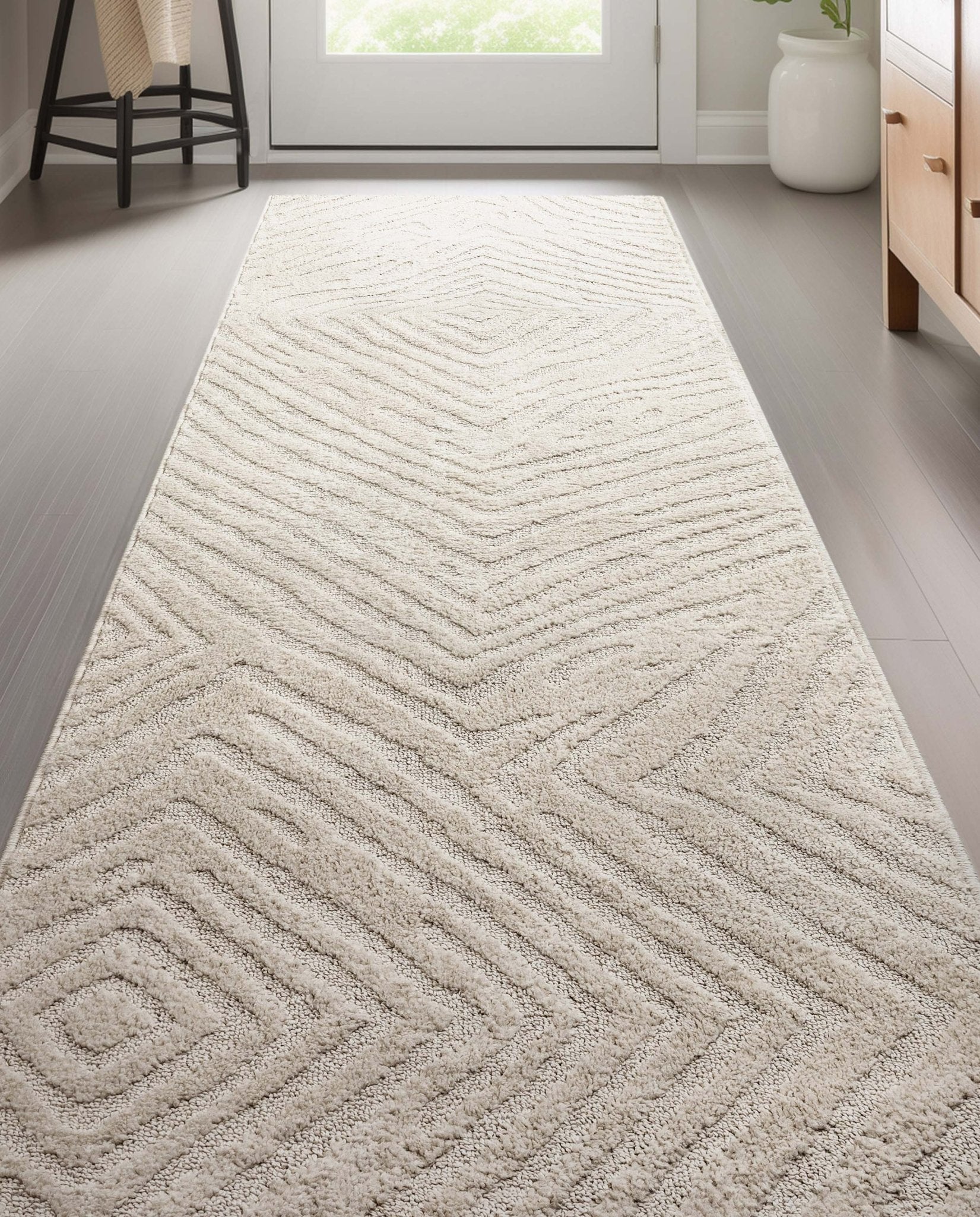 Custom Size Runner Relajo Modern Solid & Striped Ivory Choose Your Width x Choose Your Length Hallway Runner Rug、mySite、gigharbornorthrealestate