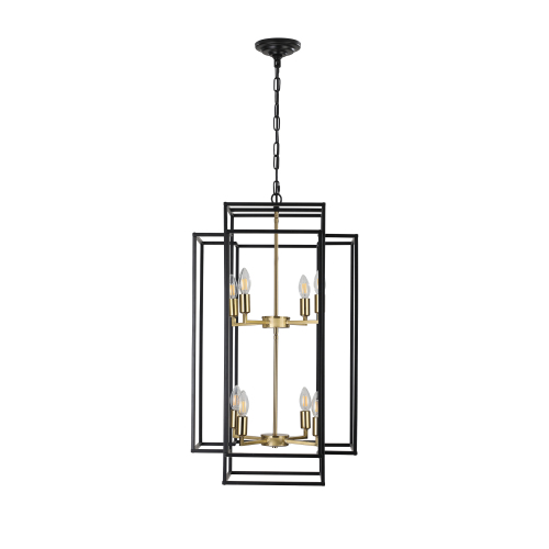 (Same as W1340142524/L1018-G) 18" Modern 8-Light Black Gold Geometric Pendant Chandelier, Industrial Metal Frame, Adjustable Hanging Light for Living Room, Dining Room, Kitchen (No Bulbs)、、eastwooduniform