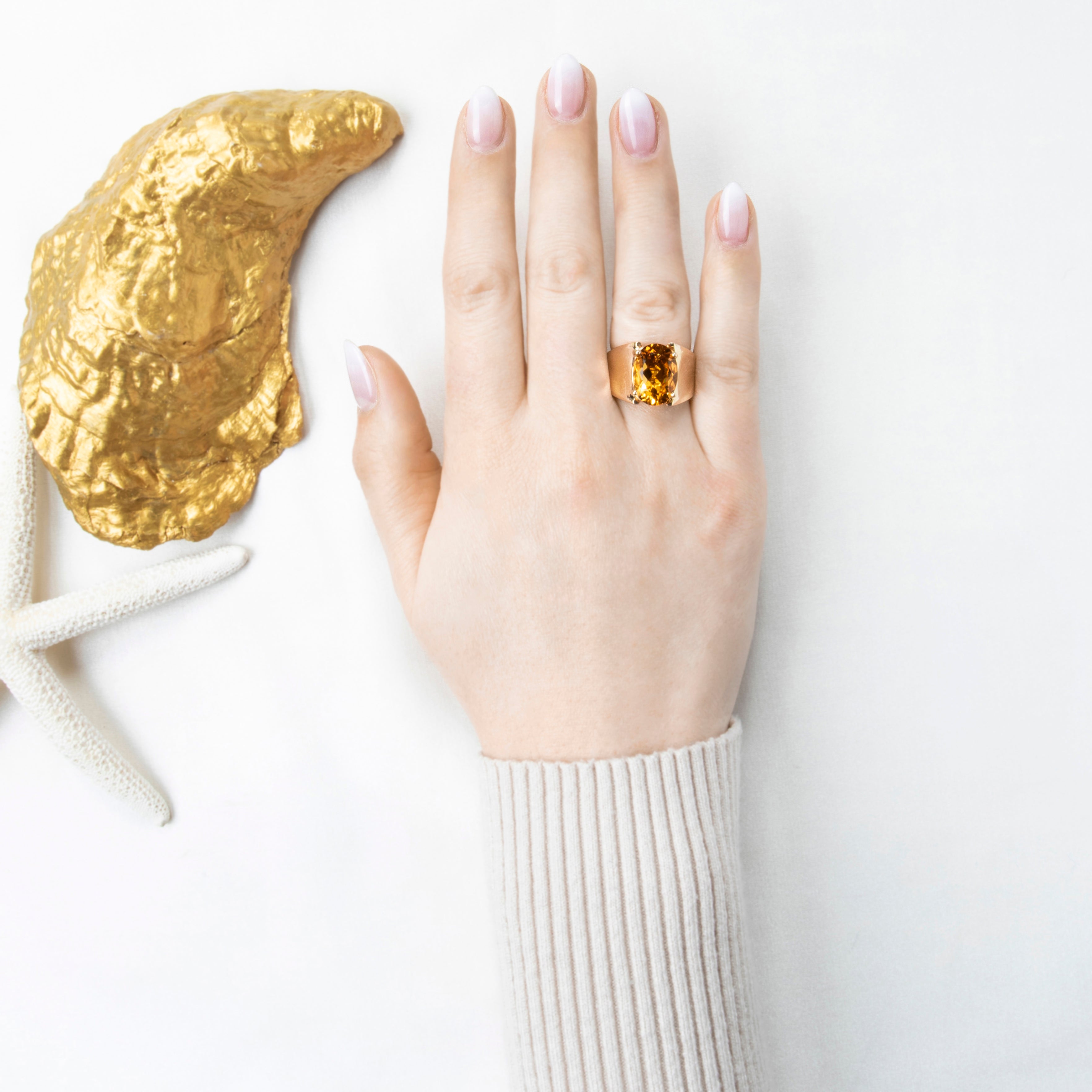 Vintage Heavy 14k Yellow Gold 5.66ct Citrine Modernist Statement Ring 7.0、mySite、hinf8tx79