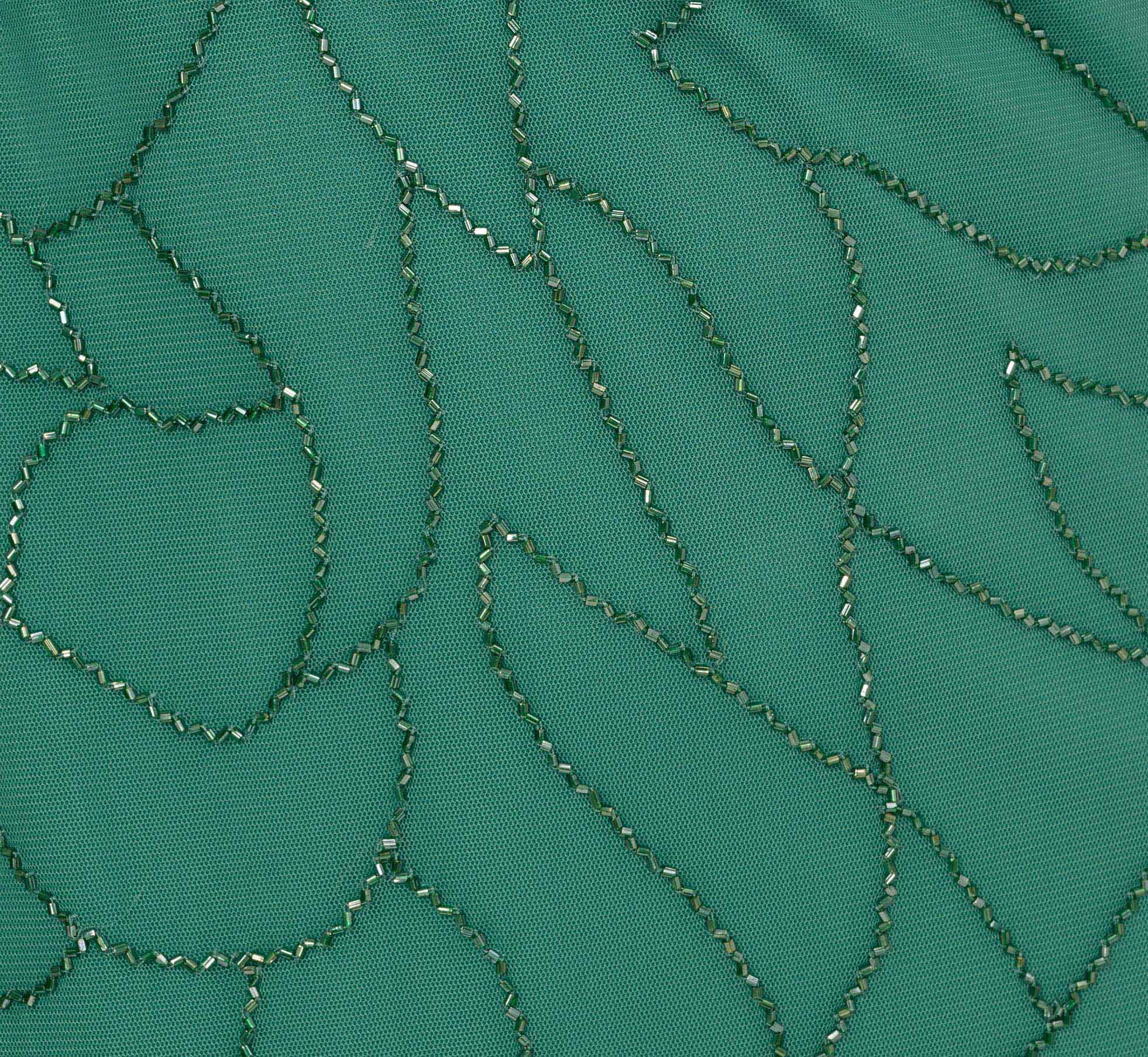 Beaded Blouson Mermaid Gown With Sheer Dolman Sleeves In Jungle Green、mySite、solidvoid