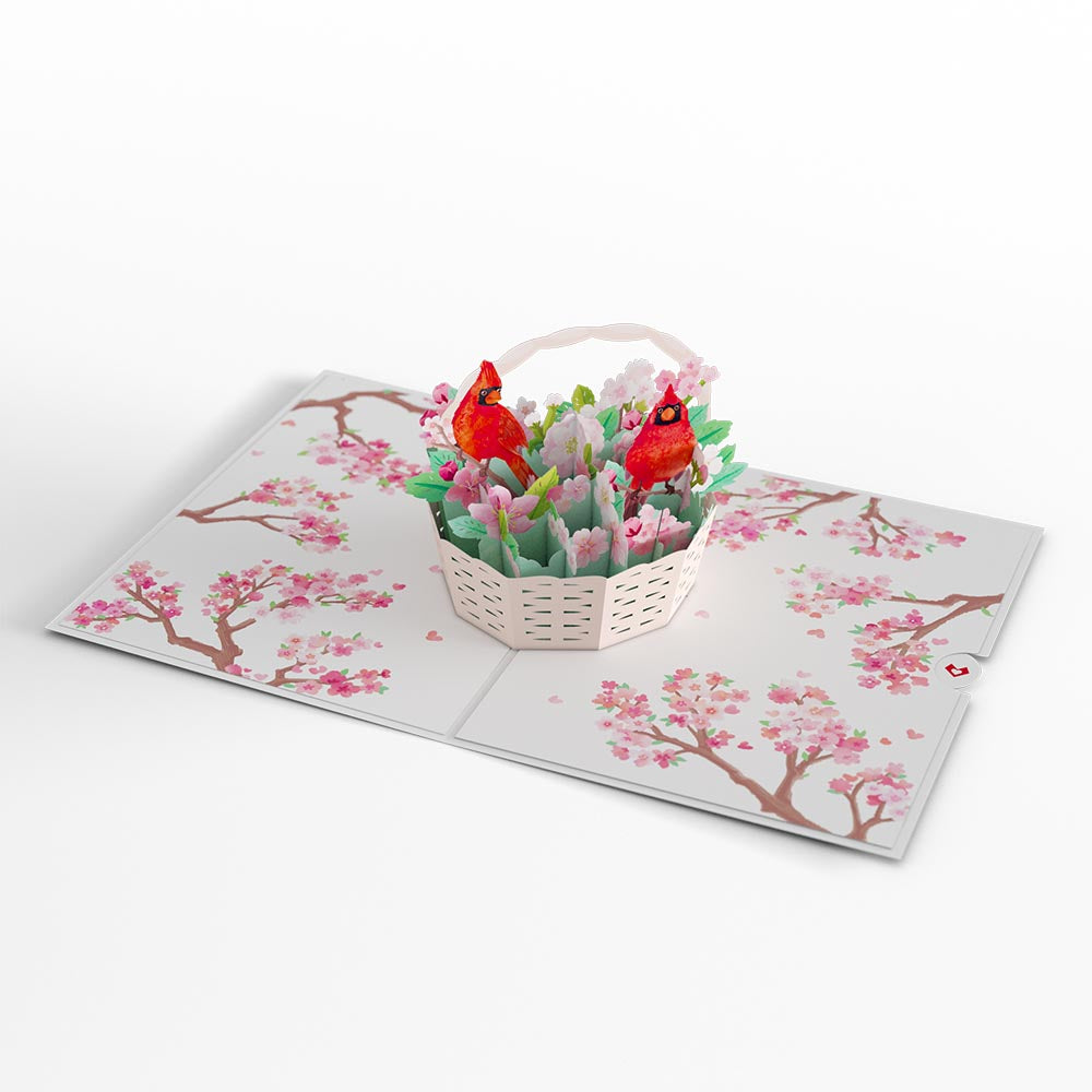 Cherry Blossom Basket with Cardinals Pop-Up Card、mySite、solidvoid