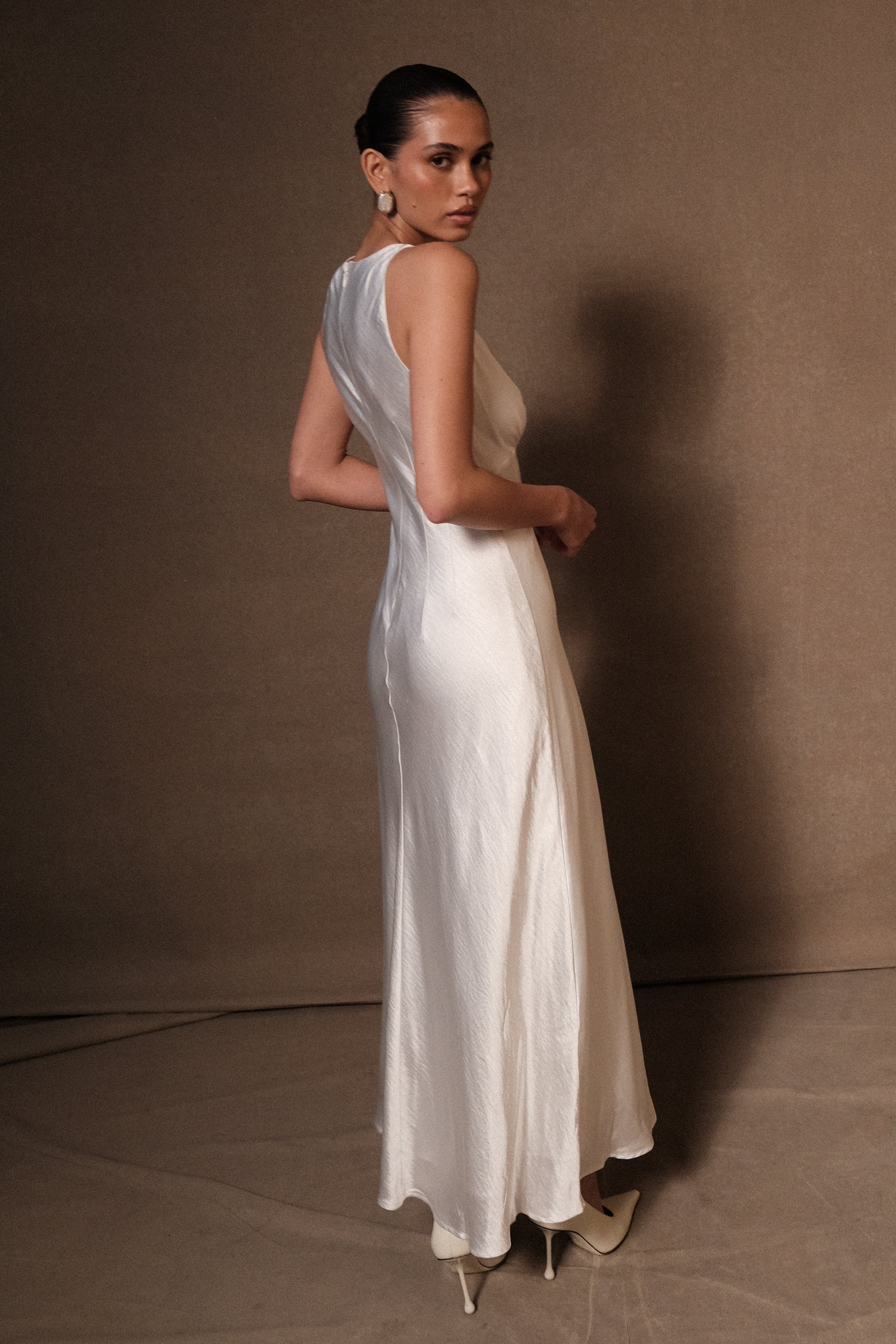 Meghan Satin Maxi Dress - Ivory、mySite、solidvoid