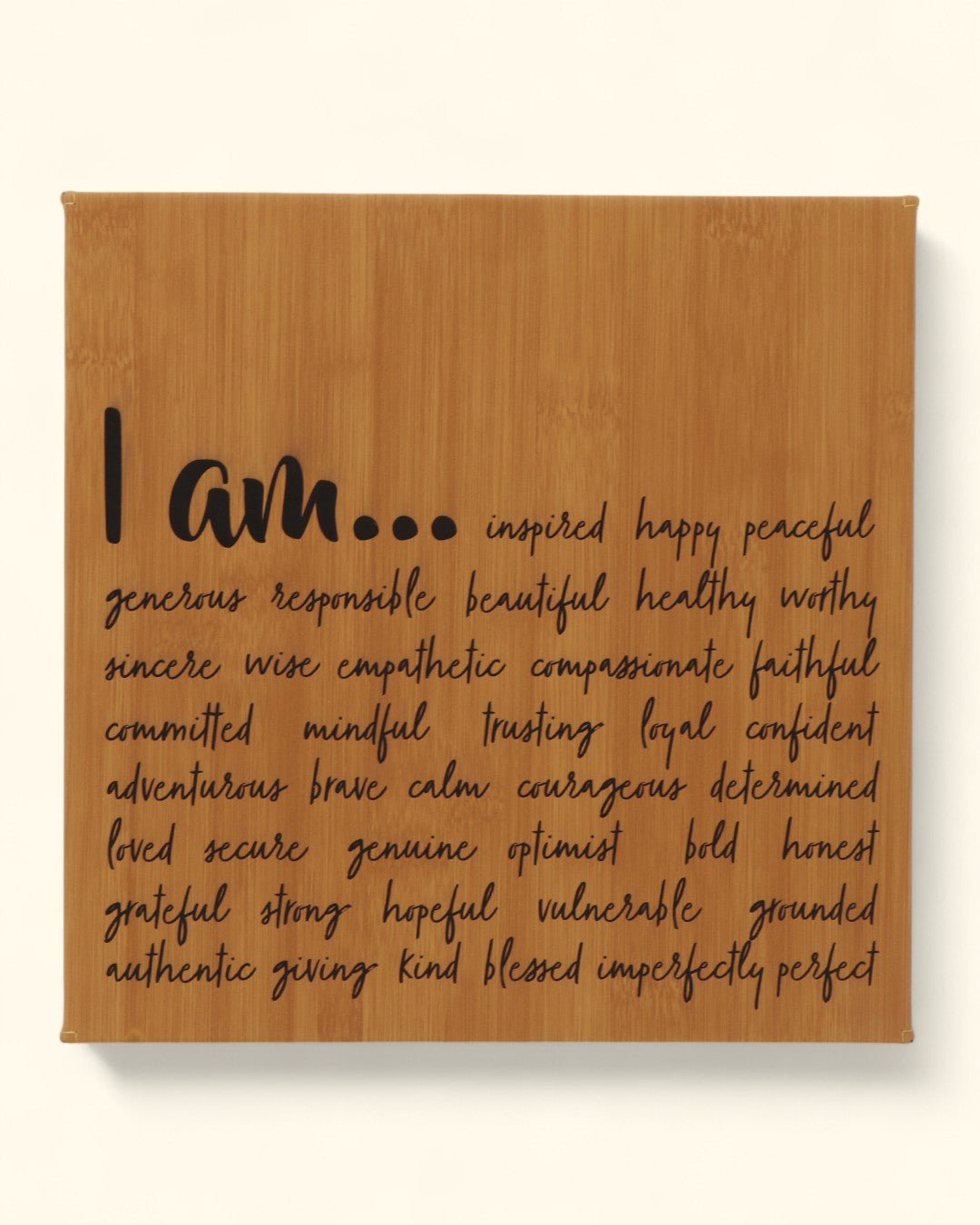 “I Am” Daily Affirmation Wall Art – Bamboo Print Inspirational Leatherette Hanging、mySite、topwebapps