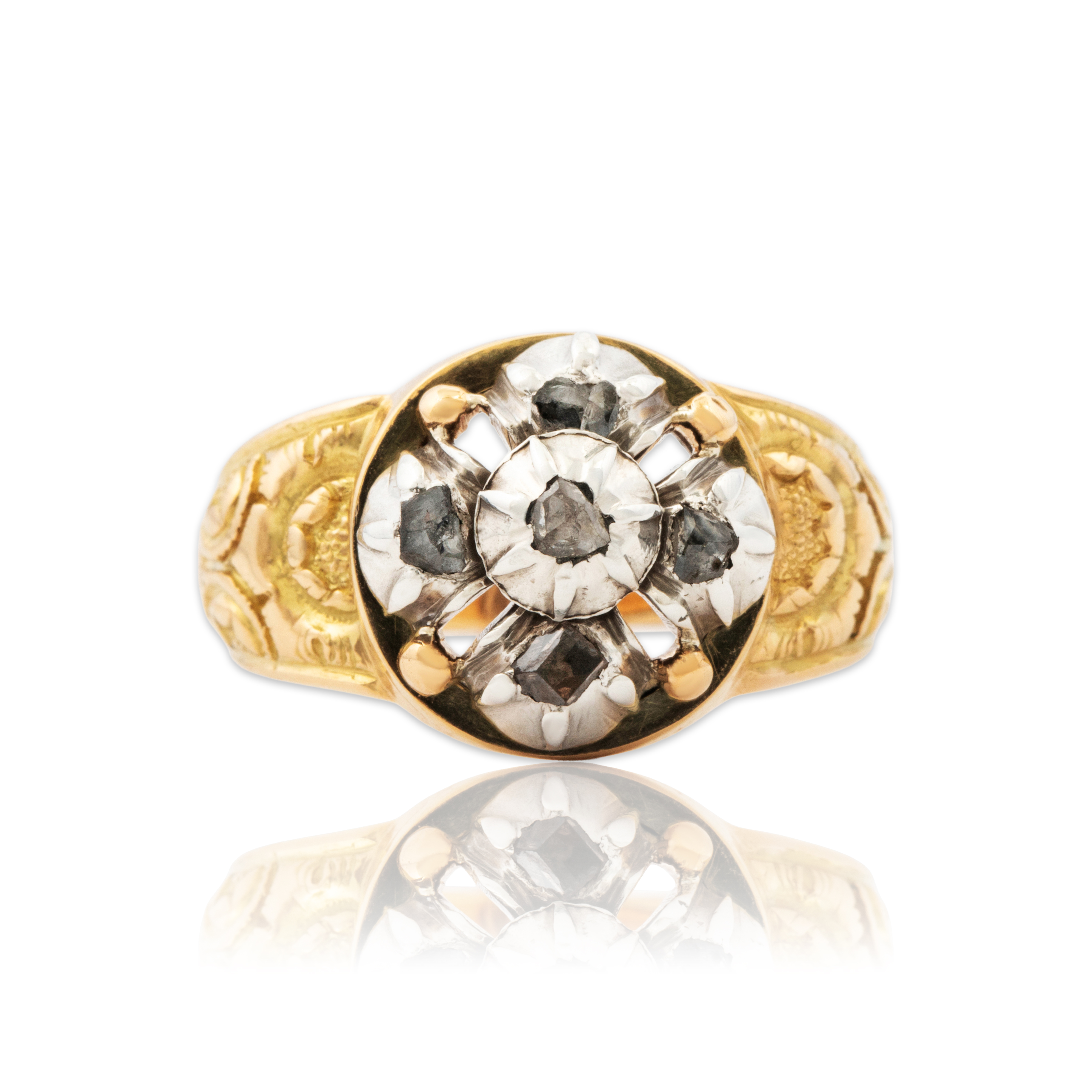 Antique Georgian 14k Yellow Gold .29cttw Diamond Wonderful Engraved Ring 8.25、mySite、hinf8tx79