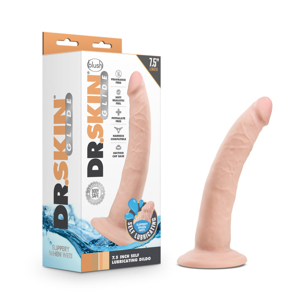 Dr. Skin Glide By Blush® | Realistic Vanilla 7.5-Inch Long Self-Lubricating Dildo With Suction Cup Base、mySite、bottomscart