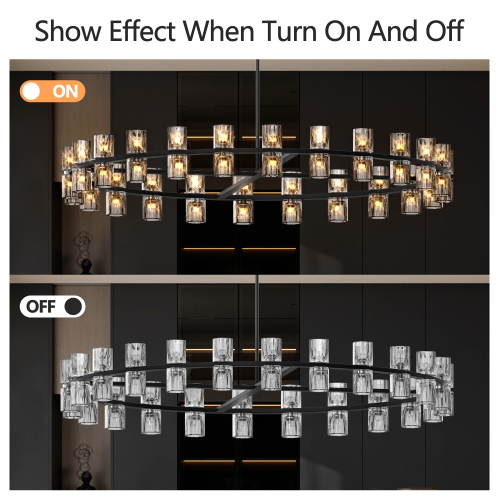 (L005030-D48-P48B/W1340P310779)48 Inches Luxury Chandeliers Crystal Living Room Decorative Lights Simple Modern Dining Room LED Lighting,for Home Decor (Bulbs Included) Black、、eastwooduniform