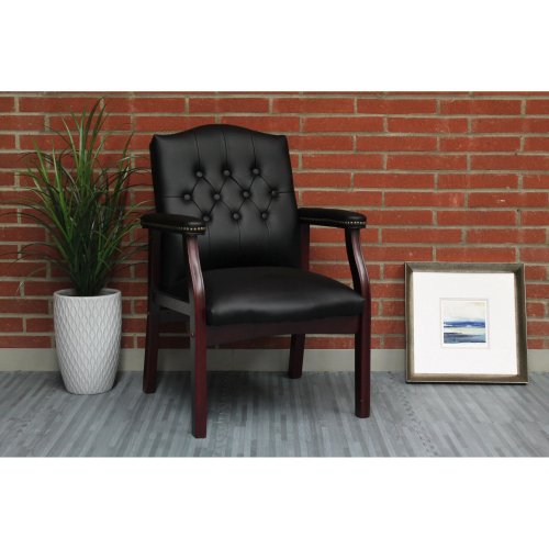 Leather Reception Guest Chairs W/Padded Seat and Arms Ergonomic Mid-Back Office Executive Side Chair for Meeting Waiting Room Conference Office Guest Chairs,Black、、casual