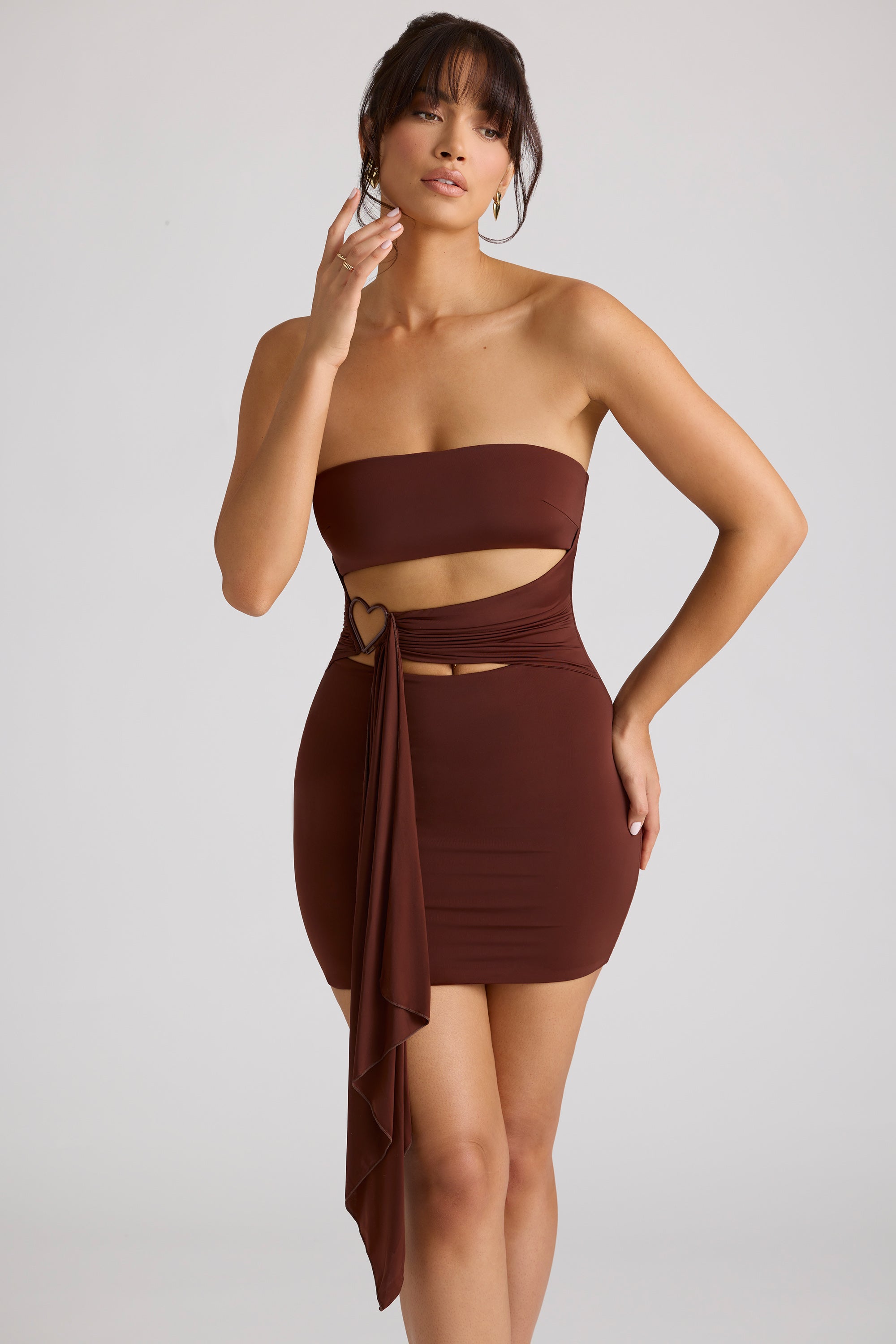 Bandeau Mini Dress in Chocolate Brown、mySite、solidvoid